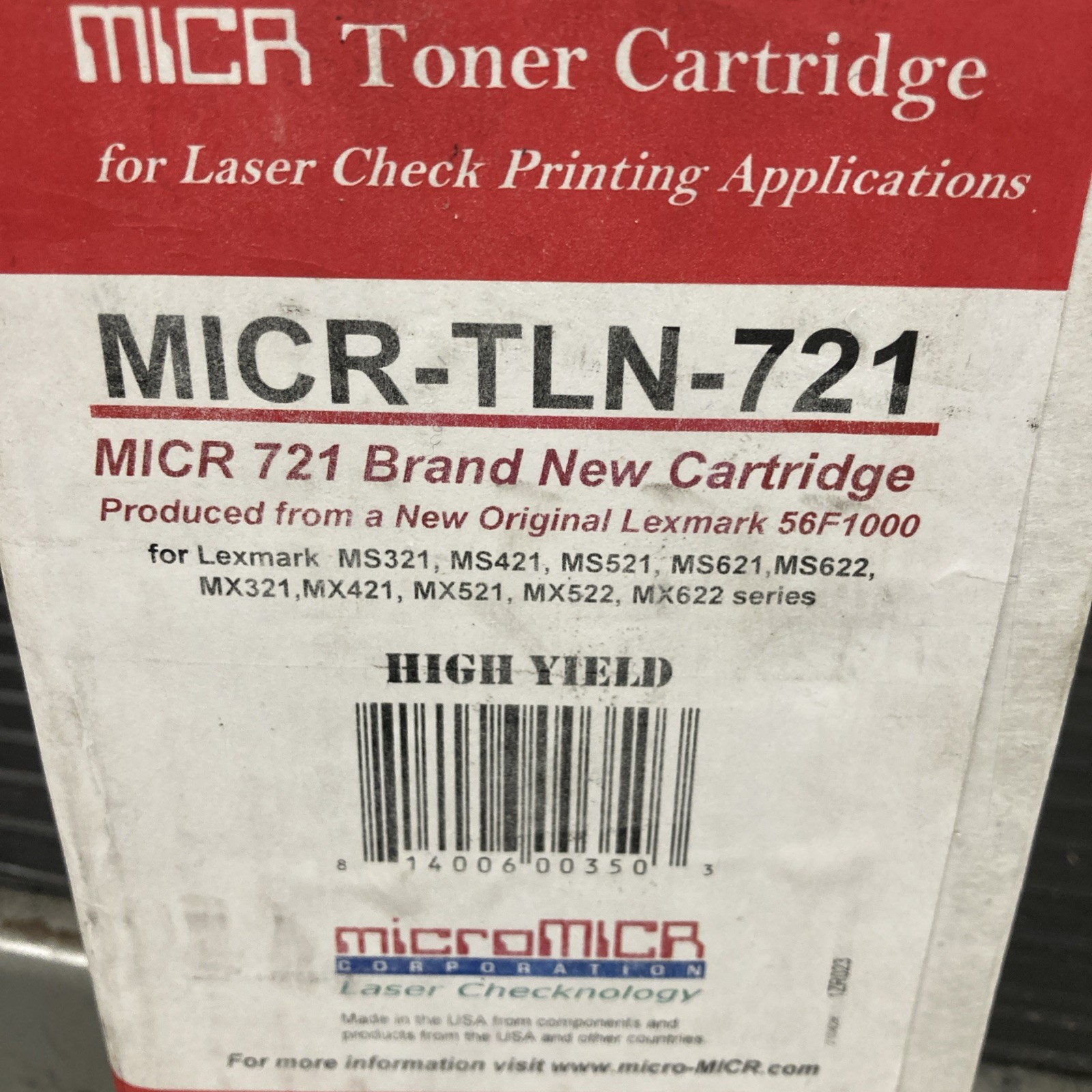 MicroMICR Brand New Micr 52D1000 Toner Cartridge Prod. from new OEM Lex 56F1000