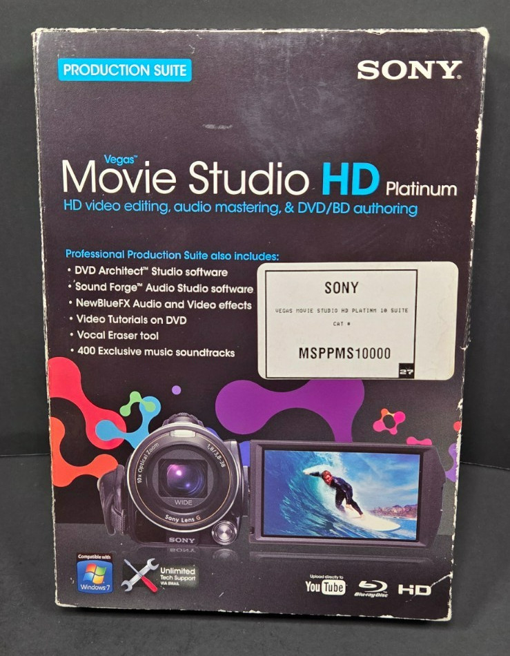 Sony Vegas Movie Studio HD Platinum Video Editing Audio Software Brand 