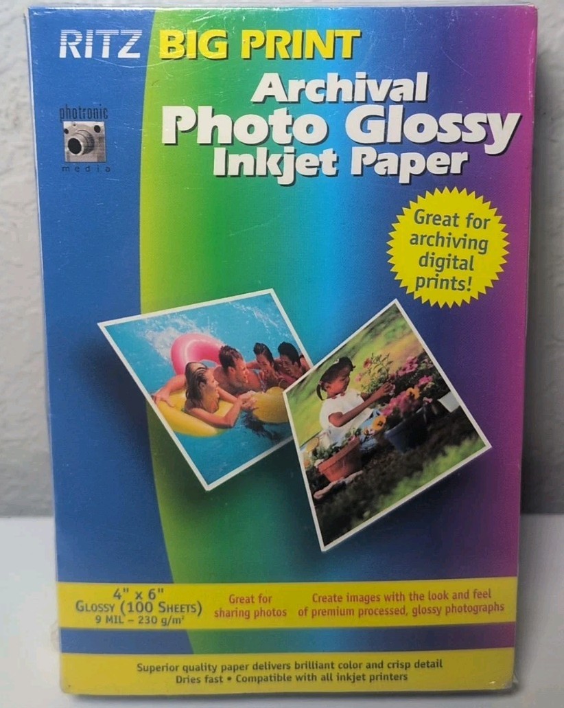 Ritz Big Print 100 pack Photo Glossy 4X6 Inkjet Paper Archival NEW SEALED B307