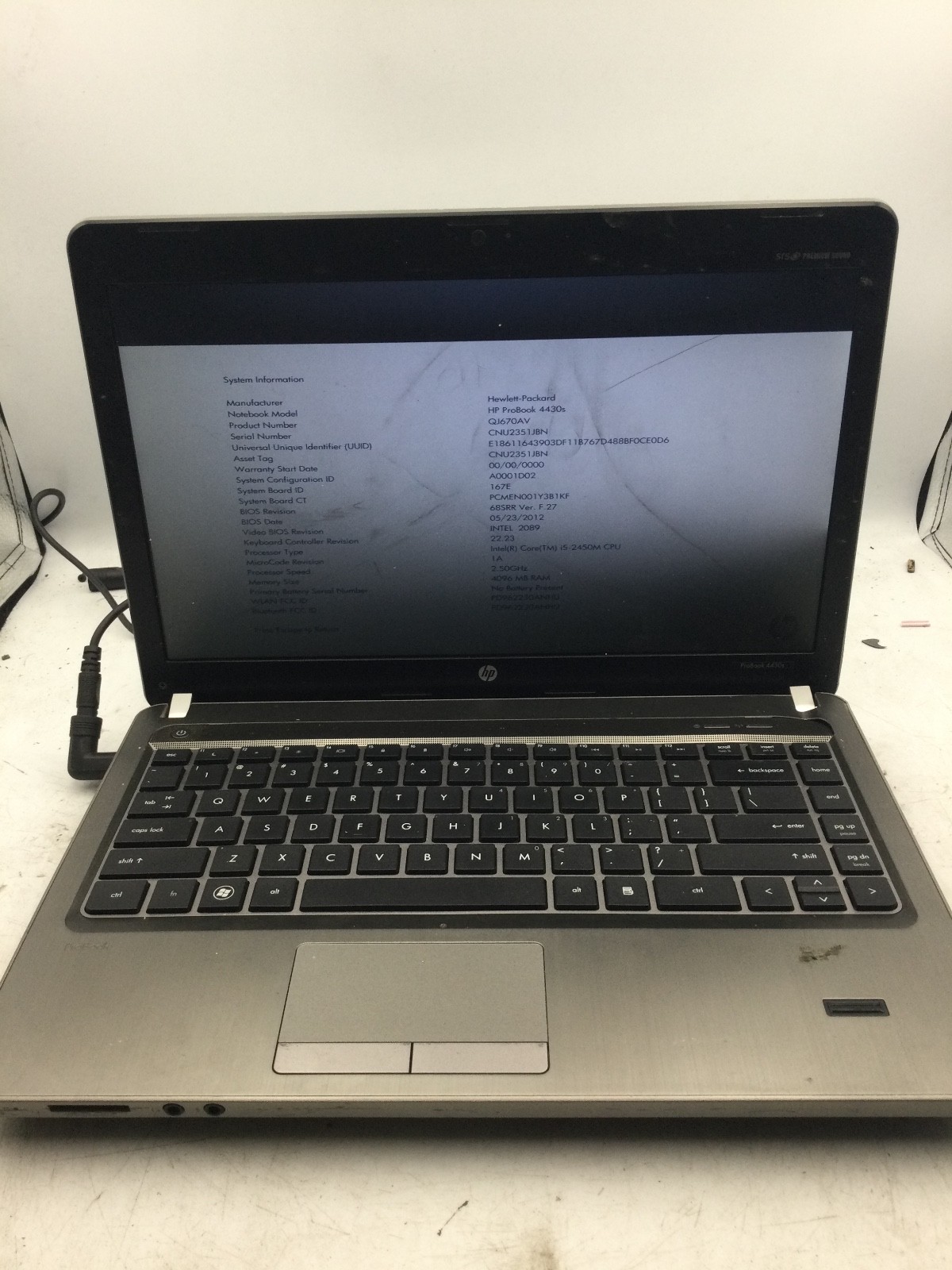 HP PROBOOK 4430s - BOOTS TO BIOS - INTEL I5 2450M - 8GB RAM -READ DESCRIPTION-BB