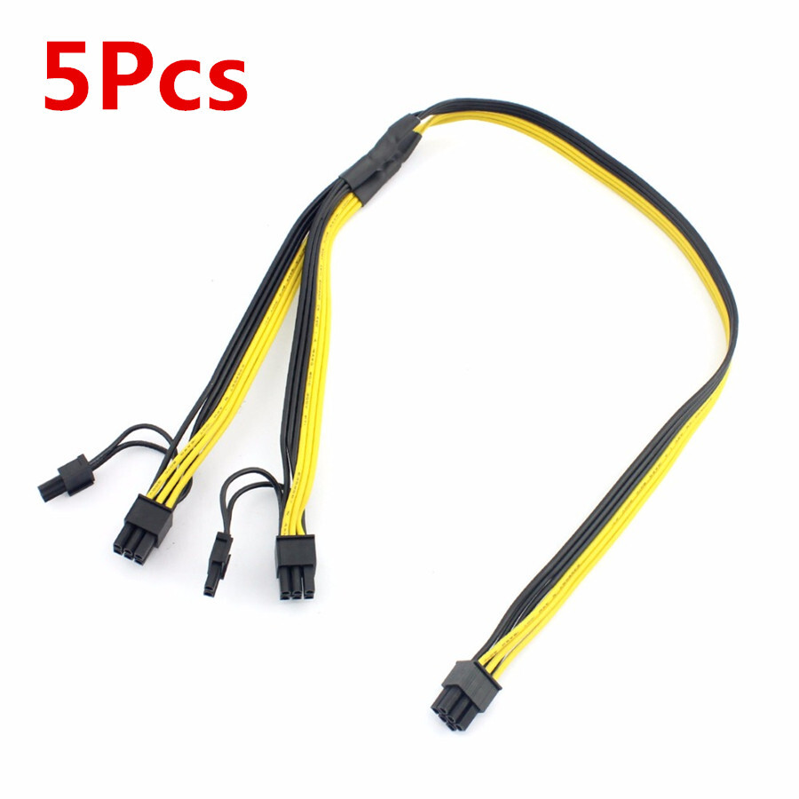 5Pcs GPU Video Card Power Cable PCI-E PCIE 6Pin to Splitter 8 (6+2) Pin Adapter