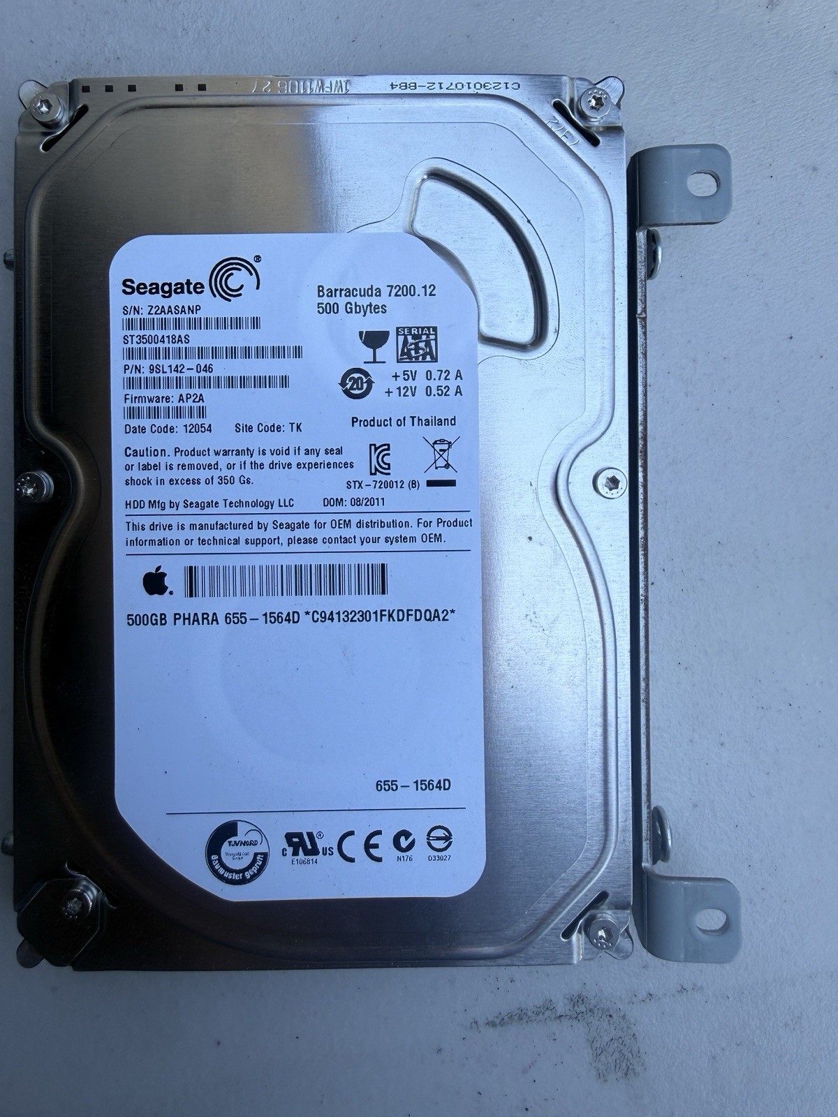 Apple iMac Seagate Barracuda ST3500418AS 3.5" 500GB 7200RPM SATA Hard Drive