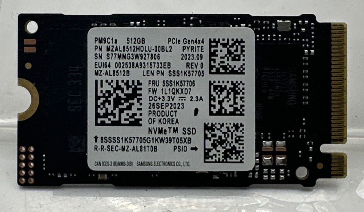 ORIGINAL SAMSUNG NVMe PM9C1a 512GB SOLID STATE DRIVE MZAL8512HDLU-00BL2