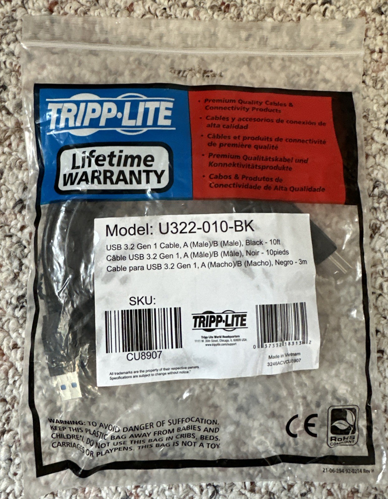 TRIPP LITE 10-Feet USB 3.0 Cable, Black (U322-010-BK, CU8907)