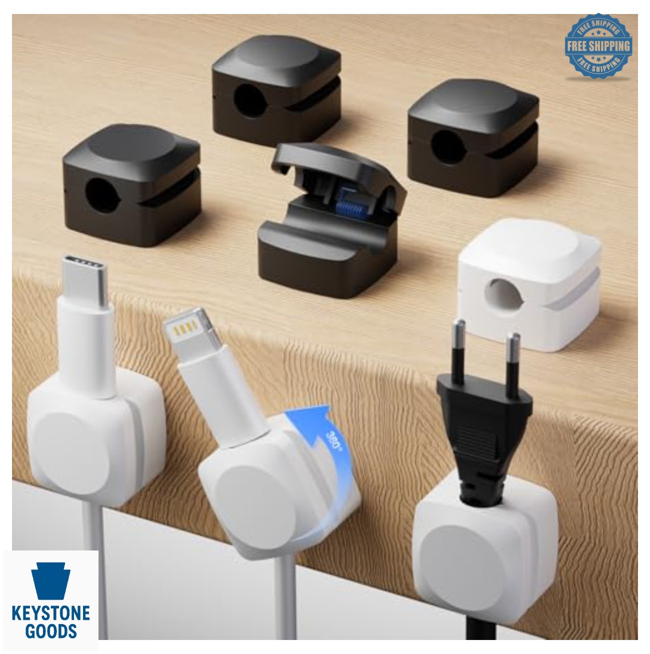 Rotatable Cord Organizer 8 Pack Self Adhesive Cable Clip Holder Desk Wire