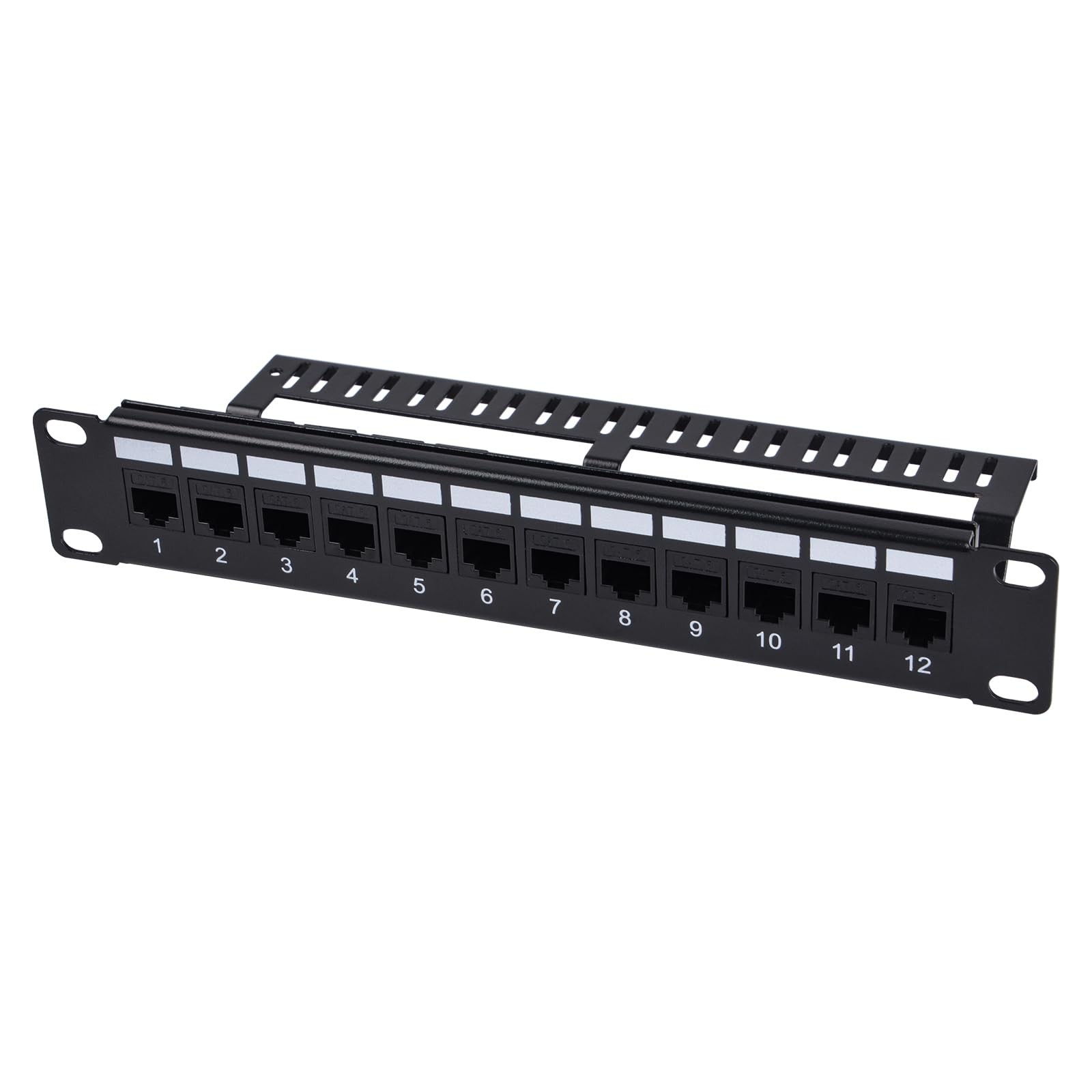 12-Port Cat6 Patch Panel, 10 inch 1U Rack Mount Modular Panel with Keystone C...