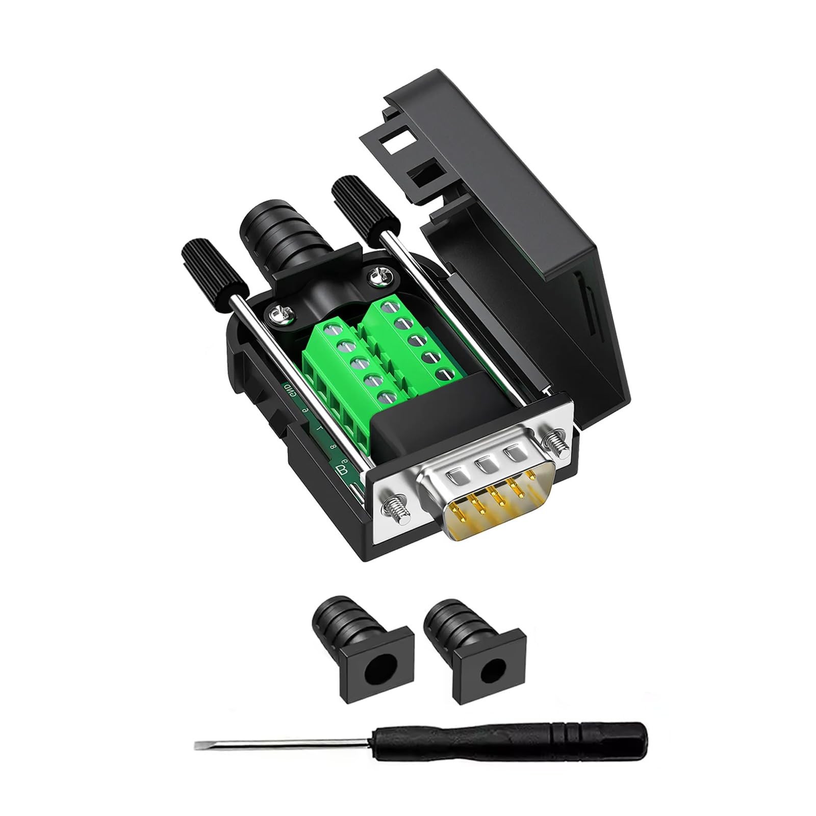 DB9 Breakout Connector, Male 9 pin RS232 connectors, Solderless D-SUB RS485 S...