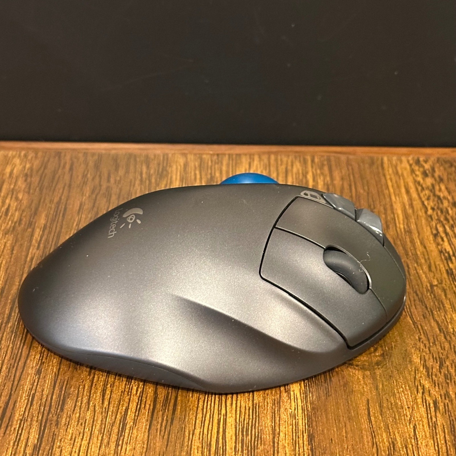 Logitech M570 Wireless Trackball Mouse Dark Gray Blue Ball Ergonomic 910-001799