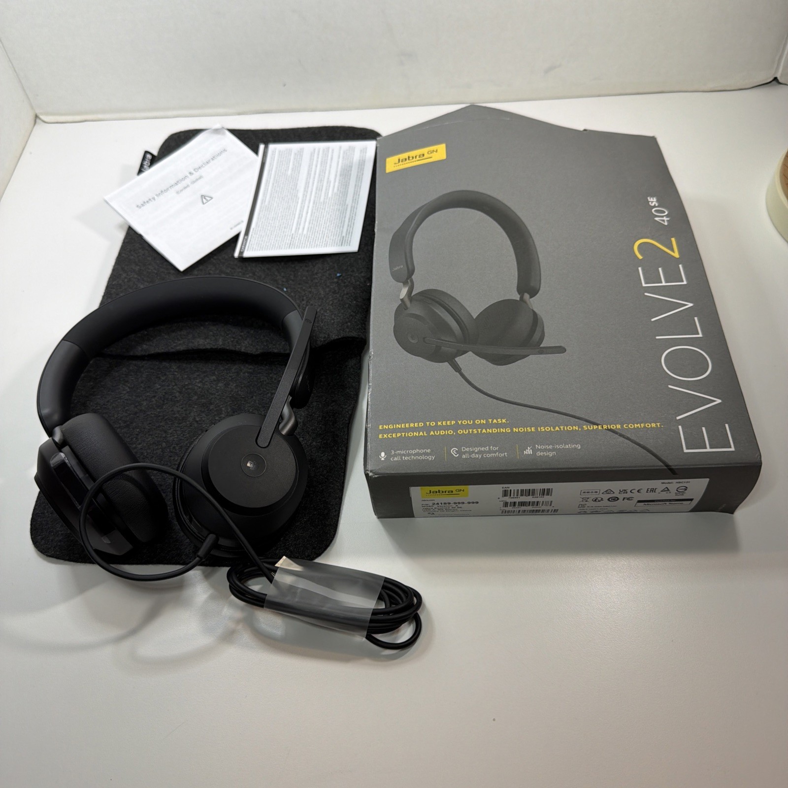 Jabra Evolve2 40 SE USB-A MS Stereo Wired Headset Black Teams Certified OPEN BOX