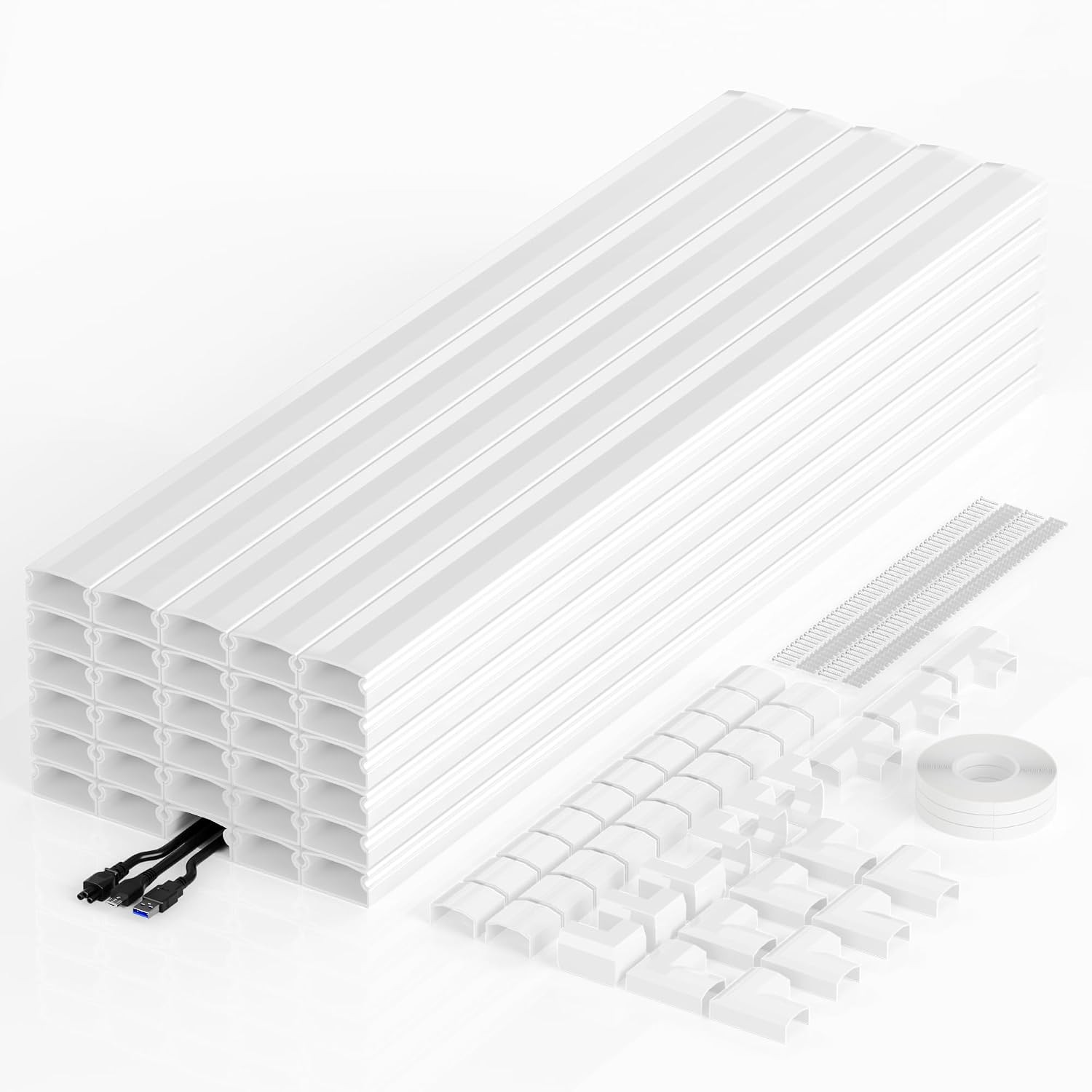 Yecaye TV Cord Hider Wall Mounted, 472In Cord Cover, W0.98In H0.51In, White