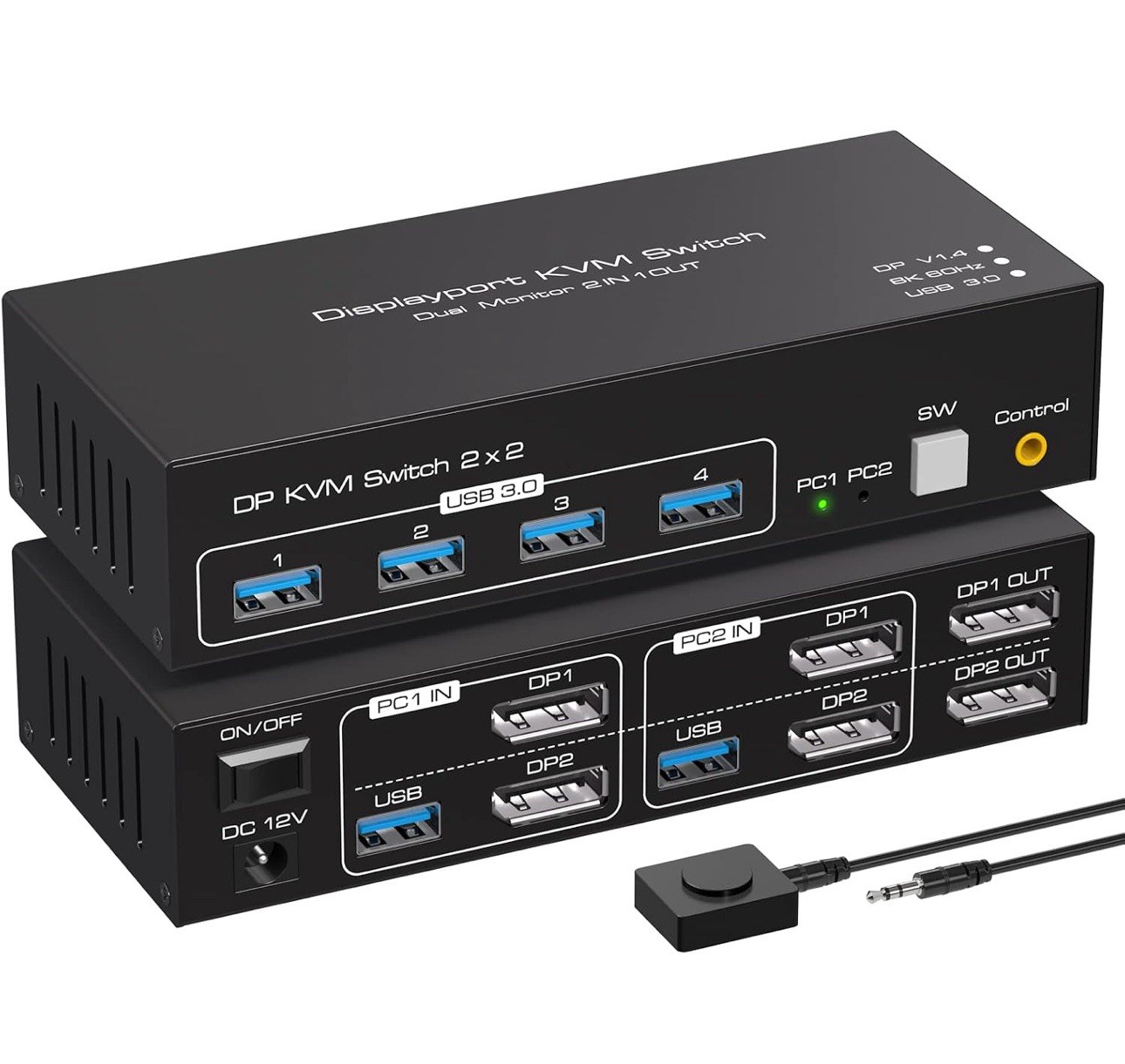 HDMI KVM Switch 2 Monitors 2 Computers Support 8K 60Hz 4K 120Hz KVM Switch...