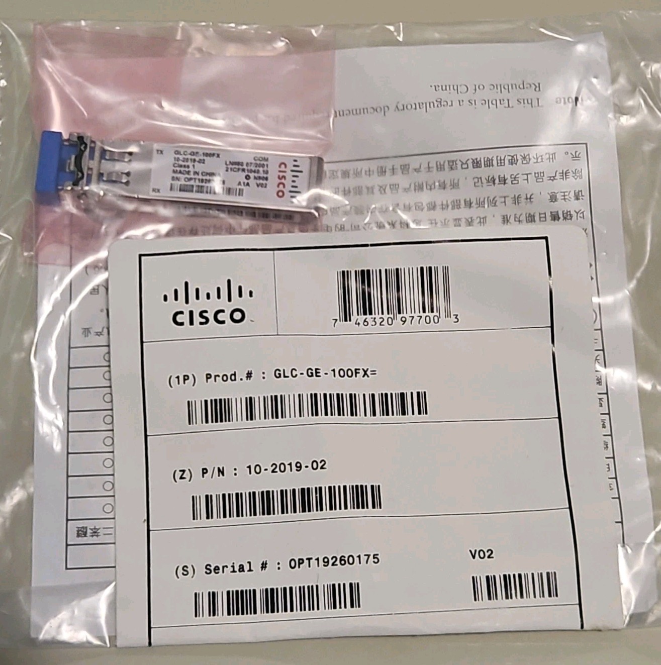 NEW GLC-GE-100FX Cisco original 100BASE-FX SFP for GE SFP port on 3750 3560.2970