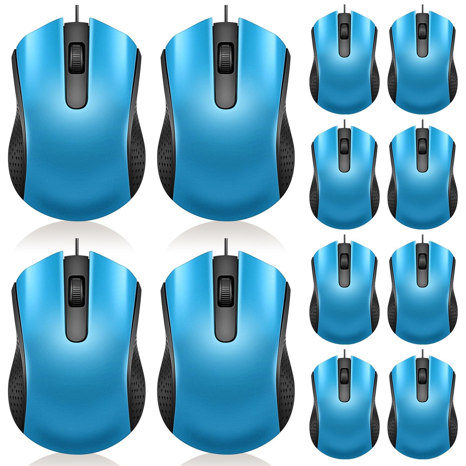 12 PCS Light Blue Wired Computer Mouse Bulk USB Ergonomic For PC Laptop Gaming