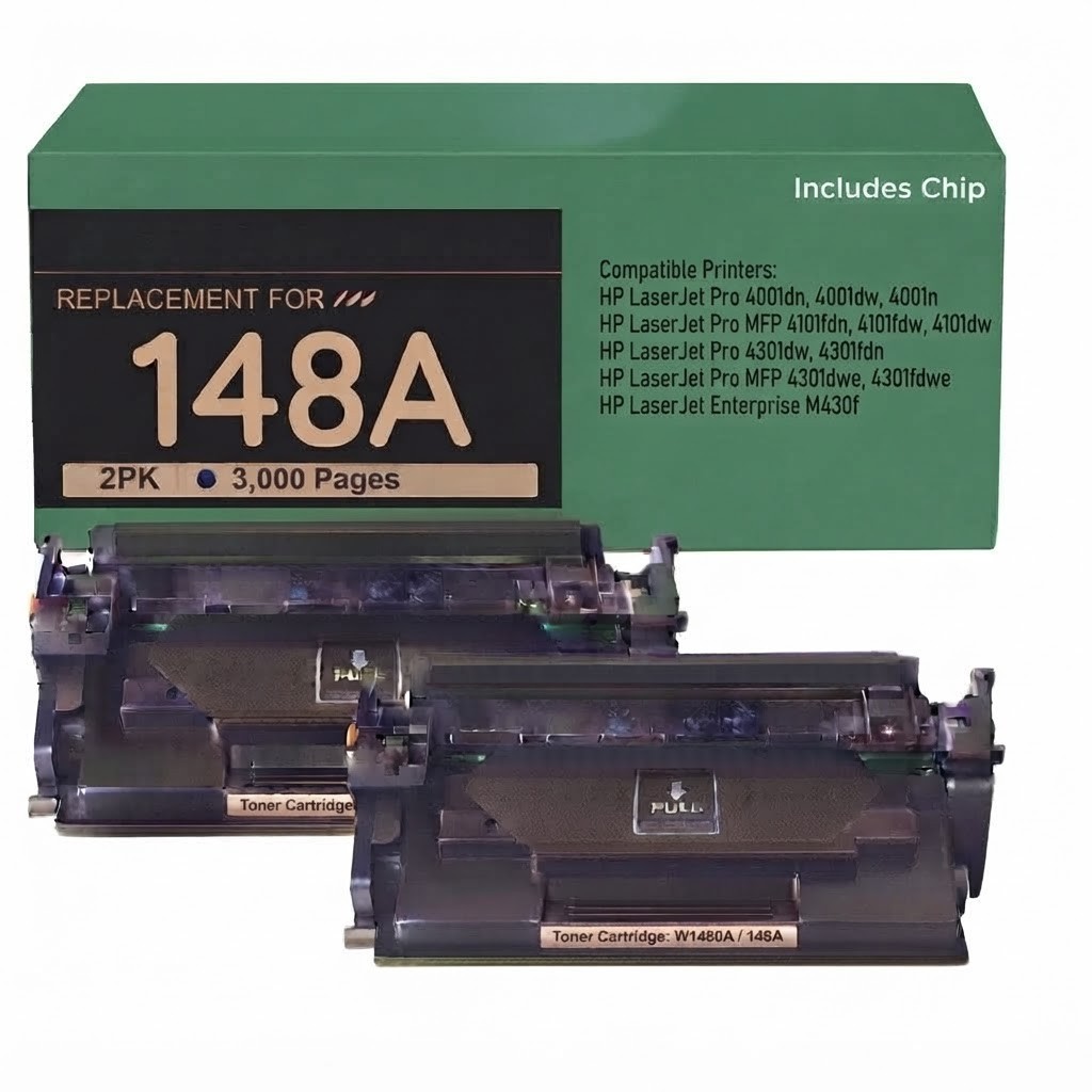 2PK W1480A Black Toner Compatible HP 148A LaserJet 4001dw 4001dn 4101fdn 4001n