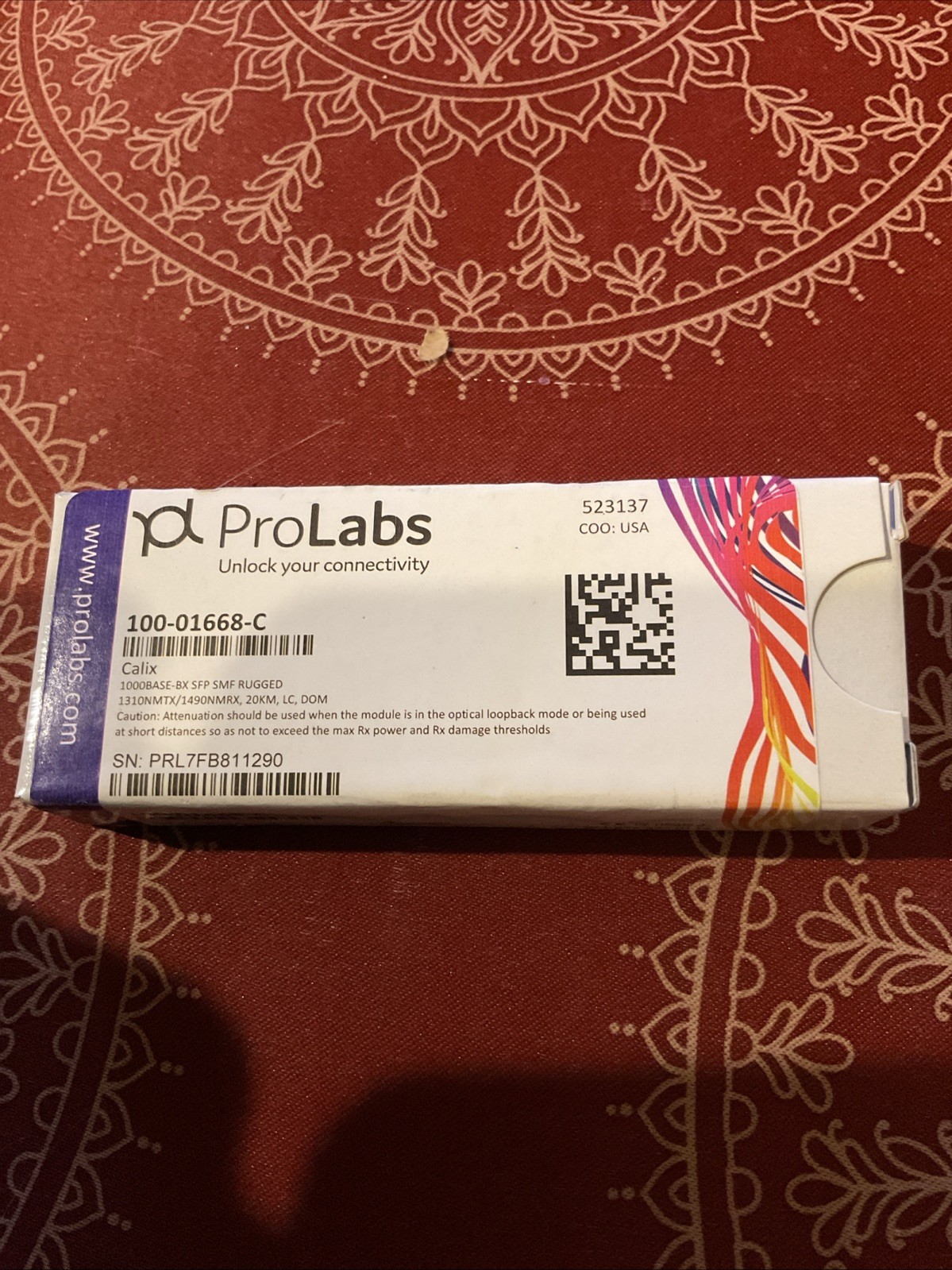 ProLabs 100-01668-C Calix 1000BASE-BX SFP SMF Optical LC 20KM Transceiver 663856