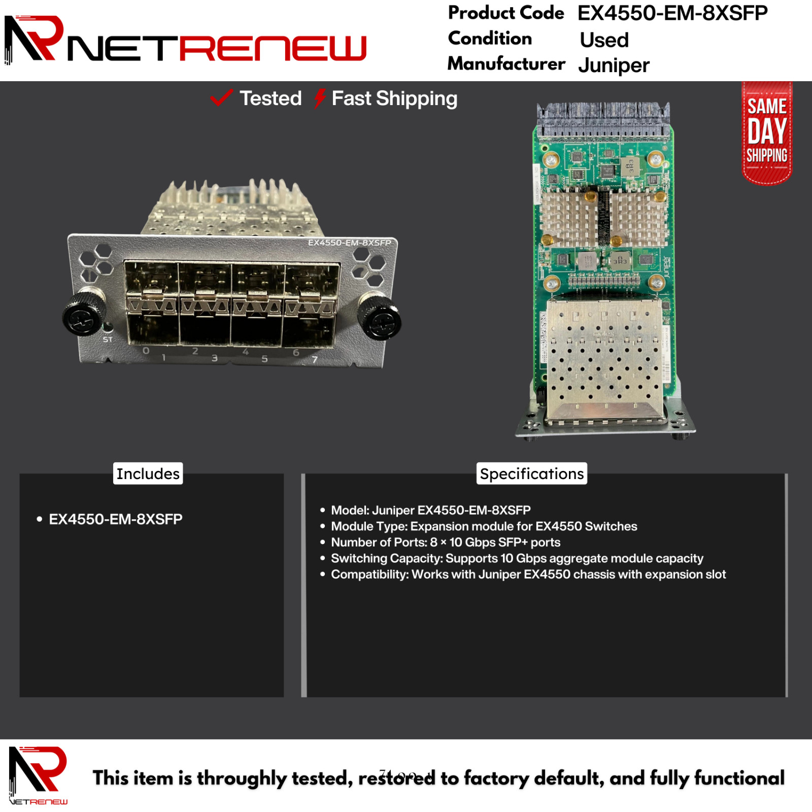 Juniper EX4550-EM-8XSFP  Expansion Module   8 Port 10GbE SFP+