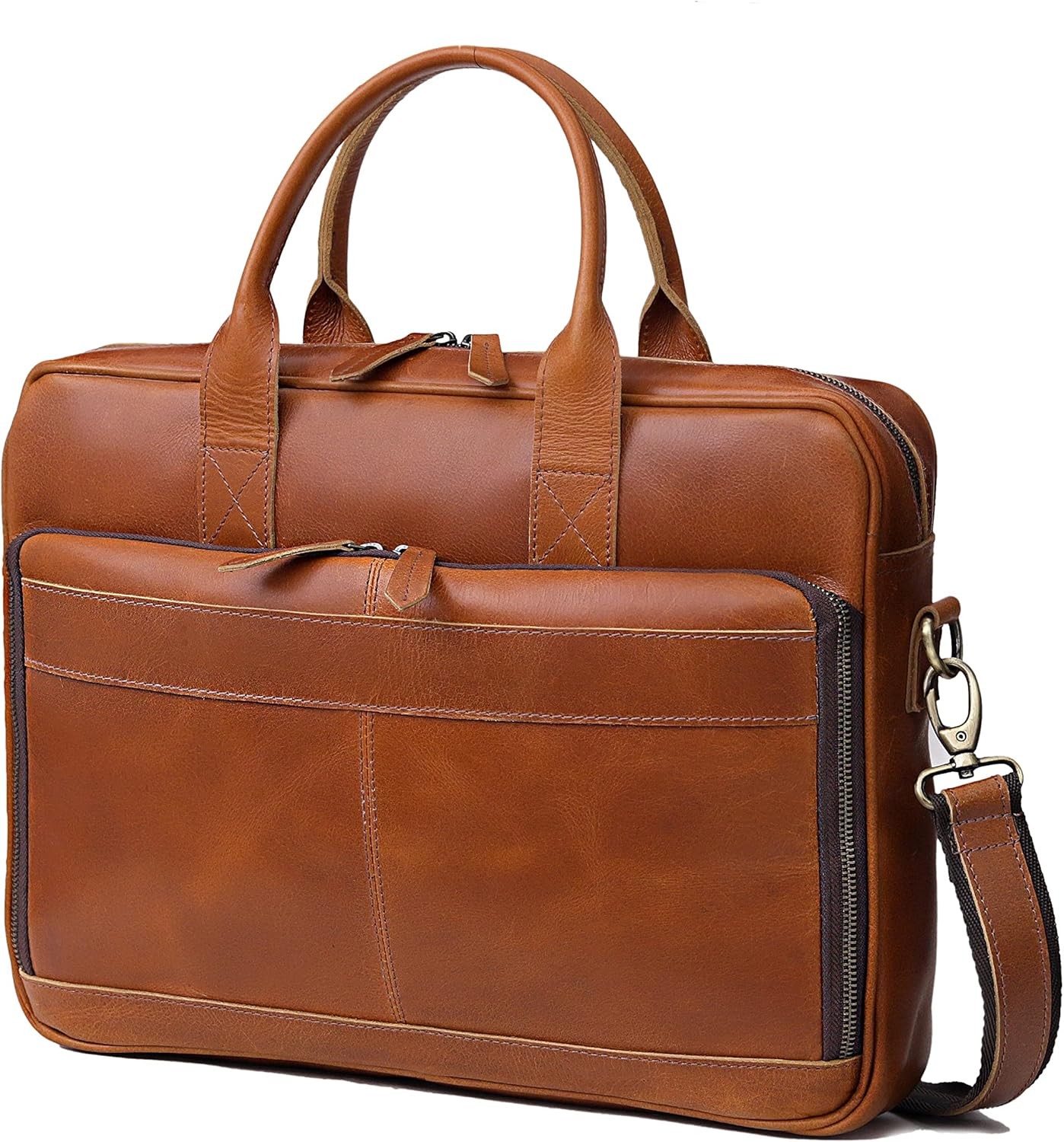 VC VINTAGE COUTURE Leather briefcase bag for 18" Briefcase, 18 Tan Brown 