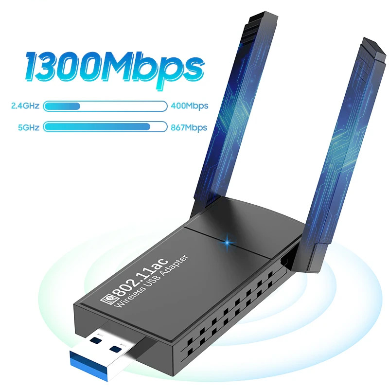 USB 3.0 Wireless WIFI Adapter 1300 Mbps Long Range Dongle Dual Band 5Ghz Network