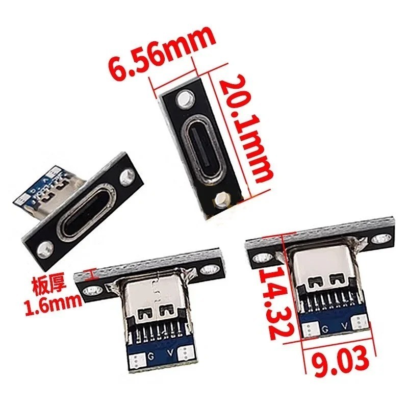 USB 3.1 Type C Socket with Screw Fixing Plate Type-C USB Jack 3.1 Type-C 4Pin 2P