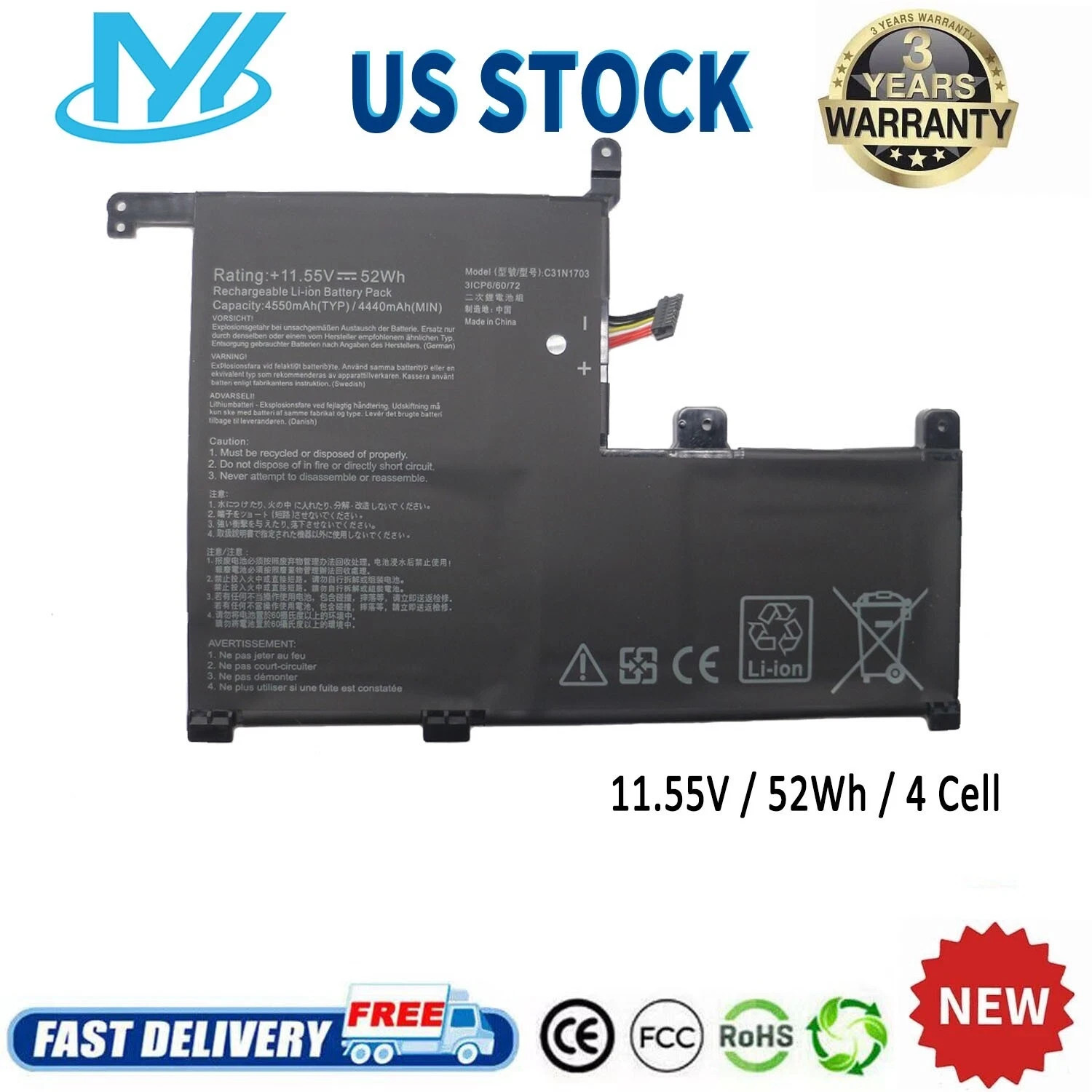 ✅New C31N1703 Battery For Asus Zenbook Flip UX561U UX561UA UX561UN Q525U 52WH
