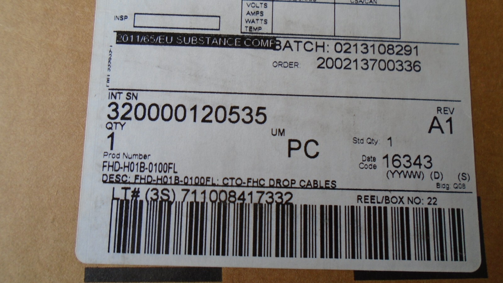 400' TE Tyco  Fiber Optical Drop Cable   CTO FHC HARD TONE PGTL New