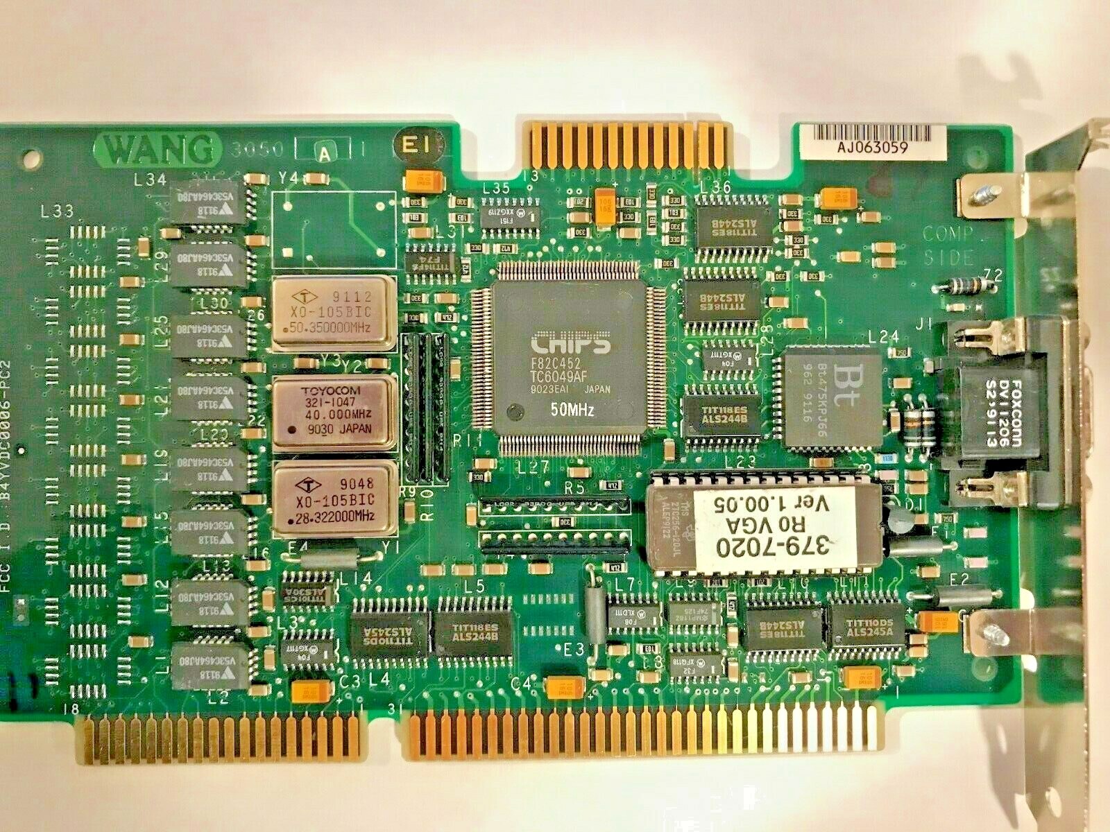 VINTAGE 8 CHIP WANG LABS CHIPS F82C452 CHIPSET 256K 16-BIT ISA VGA CARD MXB109