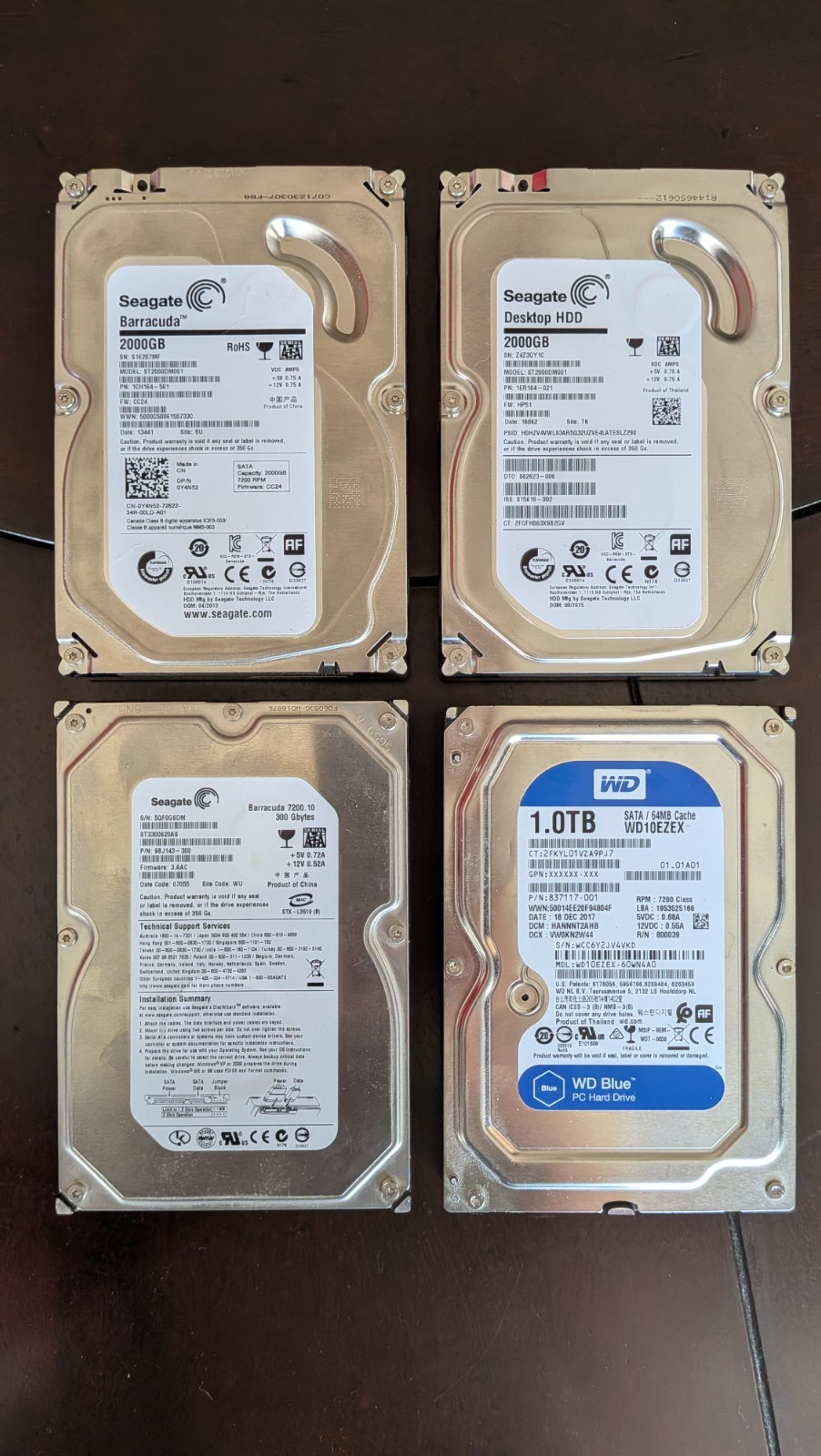 Lot 4 Desktop 3.5" SATA Hard Drives HDD Seagate WD Blue 2TB 1TB 300GB Mix Good