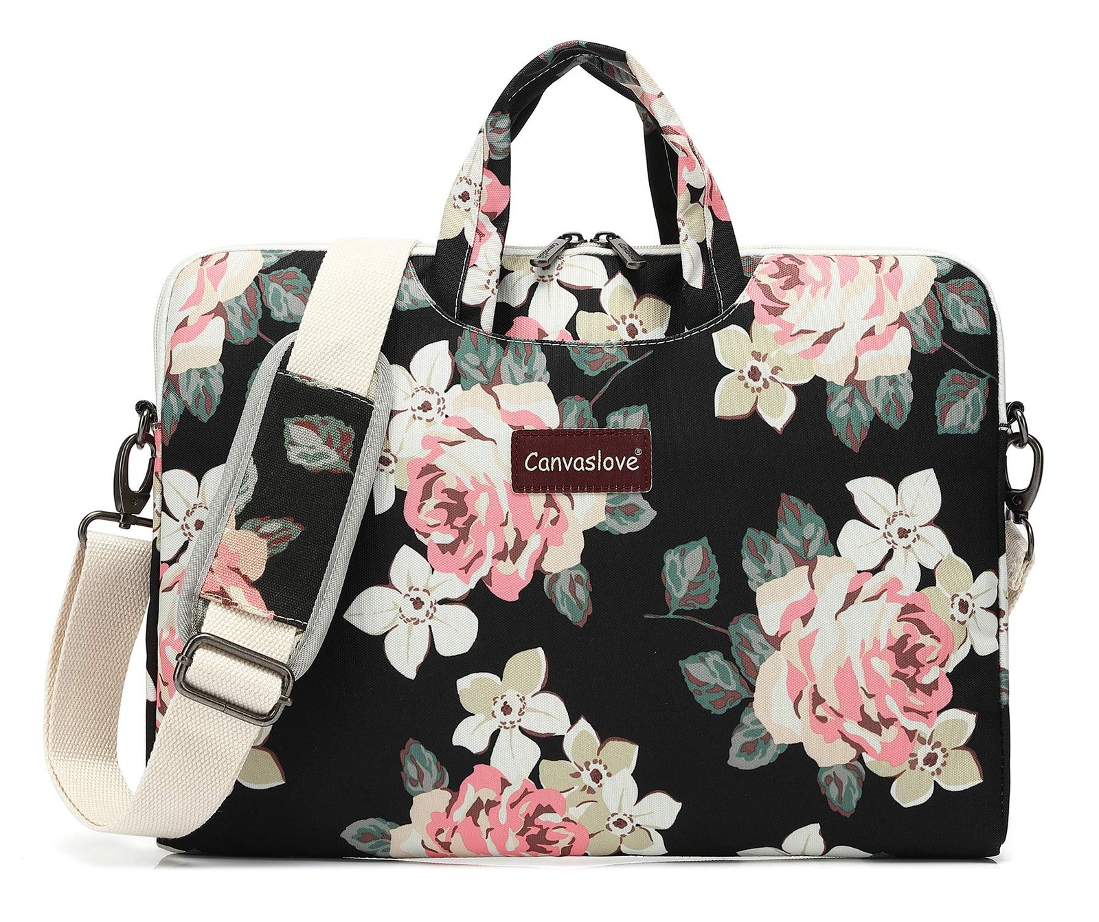 15 Inch White Rose Water Resistant Laptop Shoulder Messenger Bag Fits 1516"