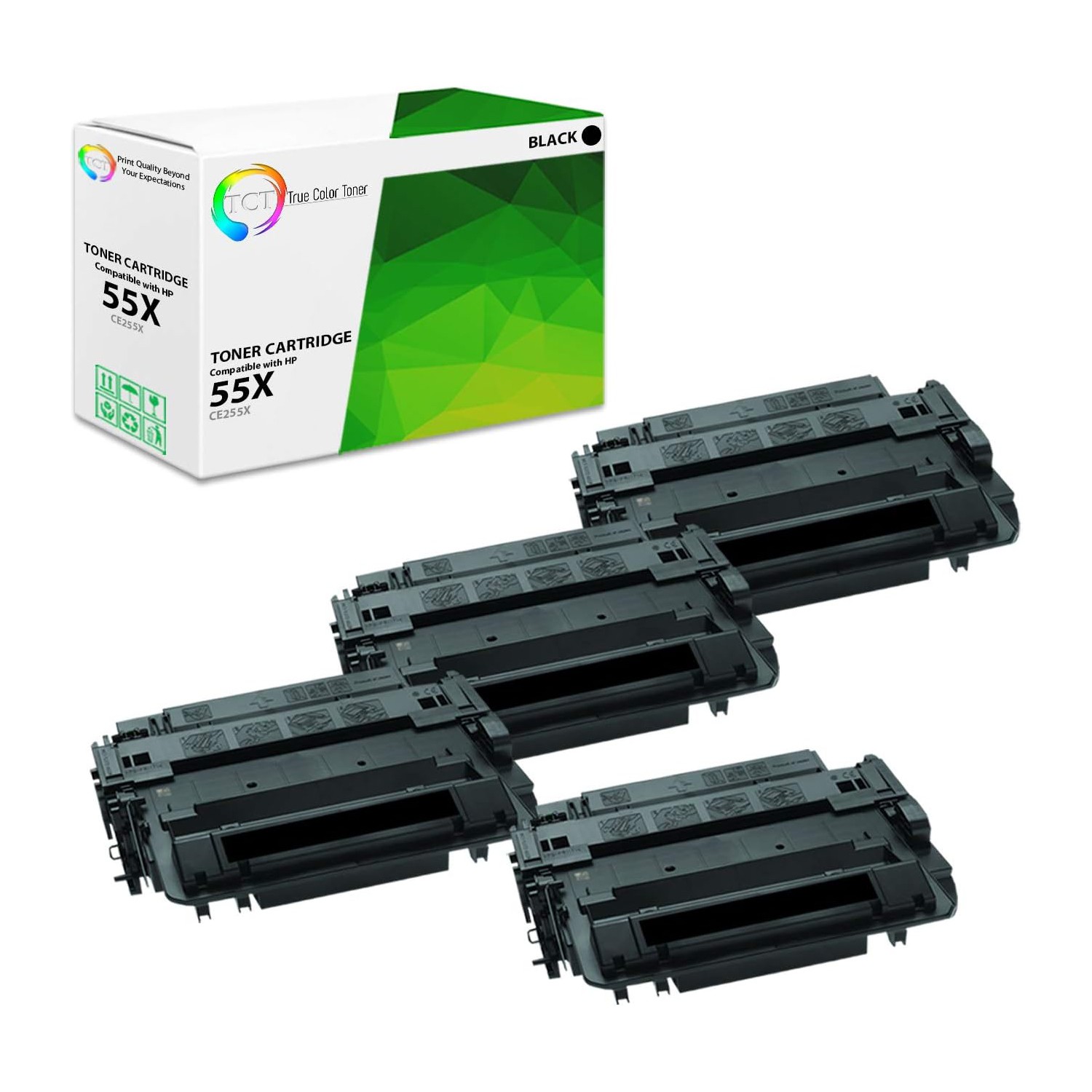 TCT 4 Black CE255X 55X High Yield Toner Cartridges For HP LaserJet P3015 P3016