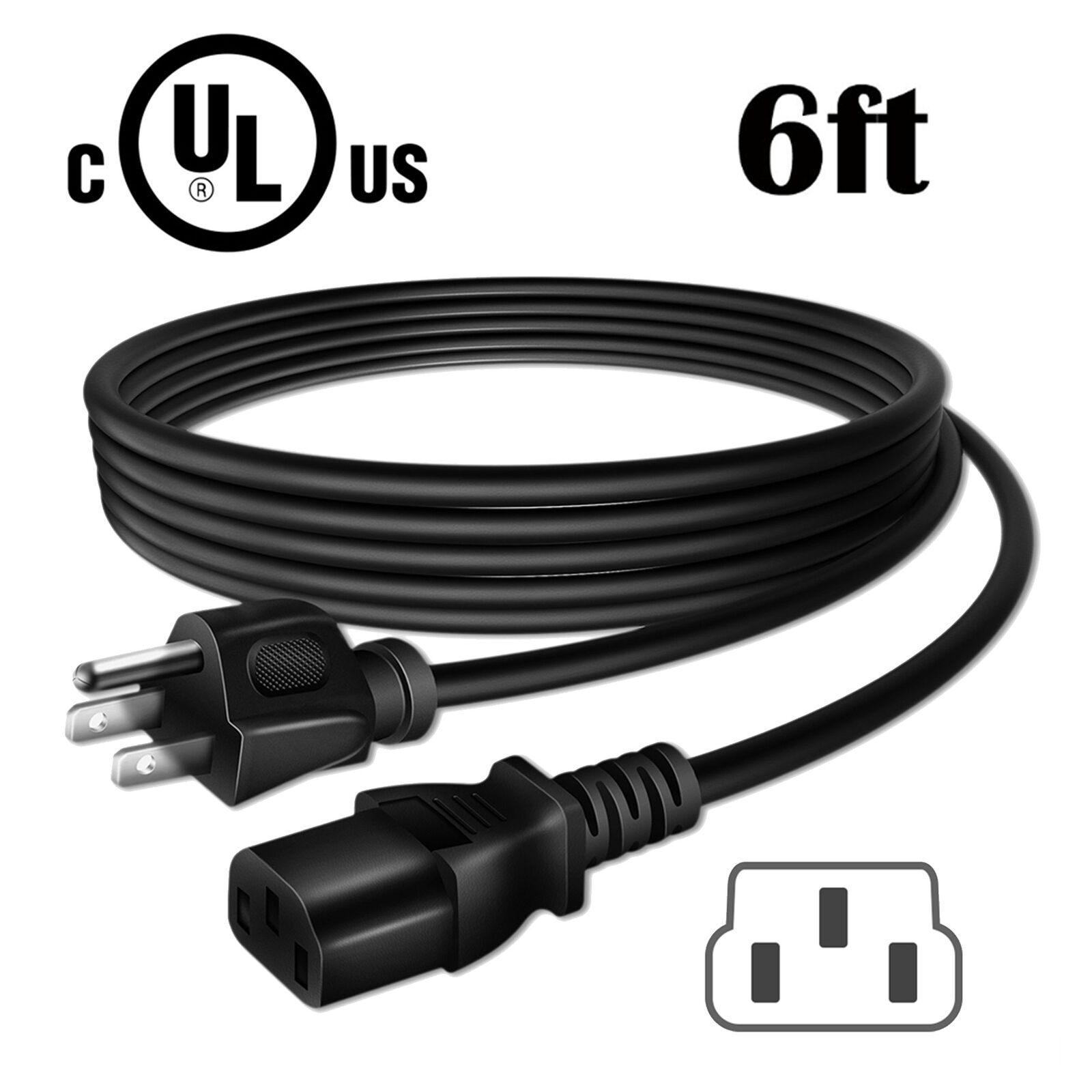 PwrON 6FT UL AC Power Cord Cable For Samsung 27