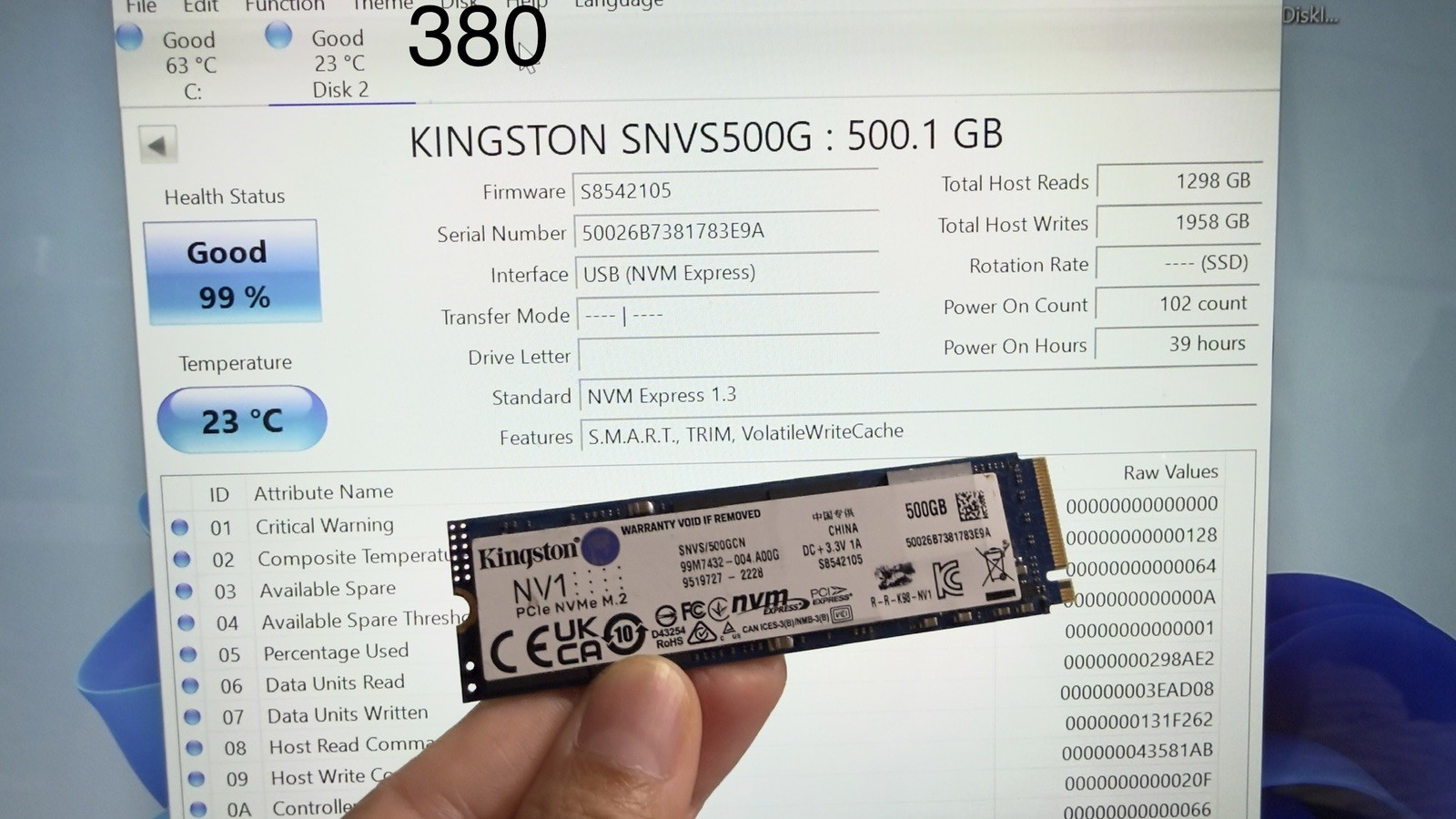 Kingston NV1 500GB NVMe 2280 SSD SNVS/500G SNVS500G Health 99%