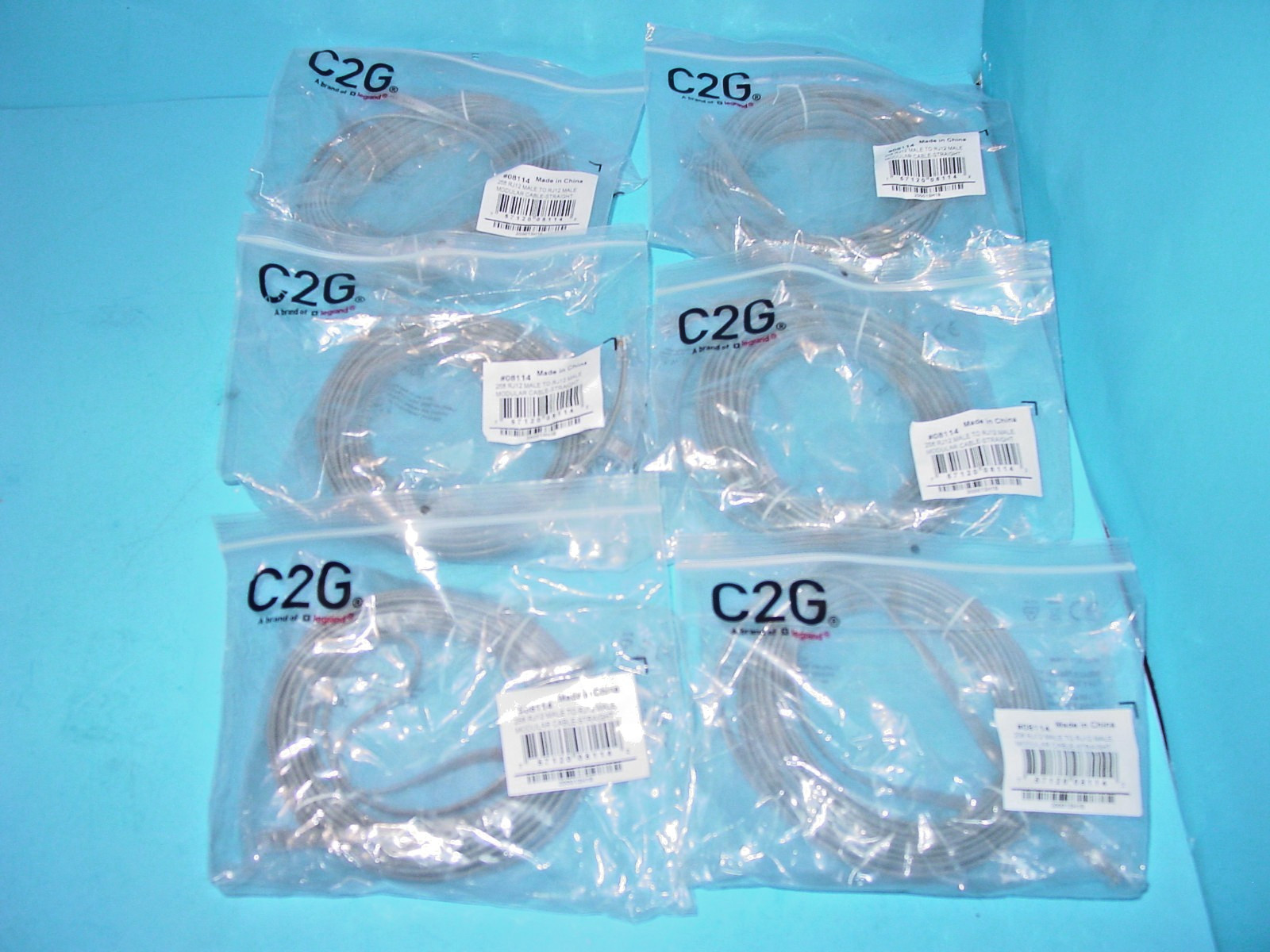 Lot of 6 C2G Legrand 25ft RJ12 Male to RJ12 Male Modular Cable -Straight