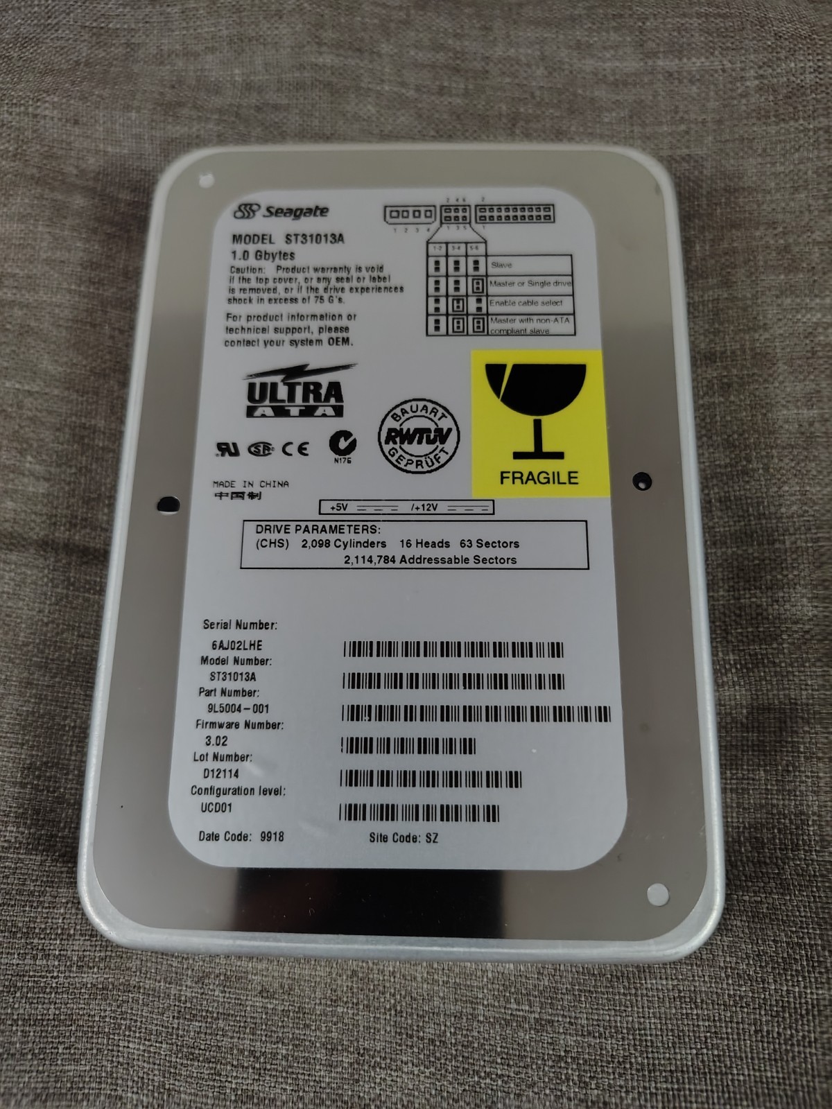 Seagate ST31013A 1GB Vintage Computer Drive