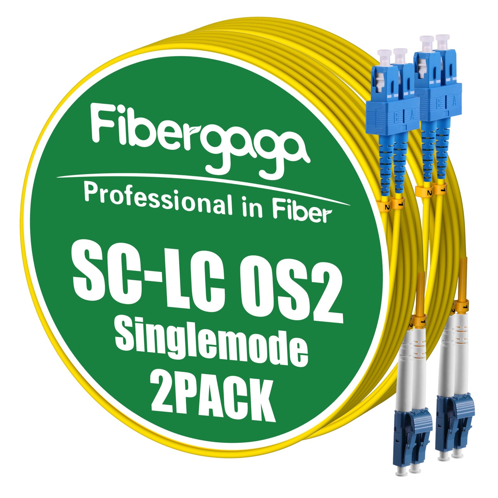 Fibergaga® OS2 LC to SC Fiber Patch Cable, Multimode, 15M(50ft), 2Pack | Mult...