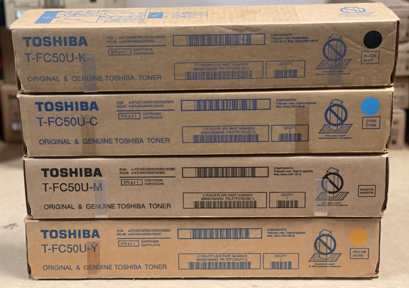 Toshiba T-FC50U Toner Set CMYK For 2555C 3055C 3555C 4555C OVERBOXED 