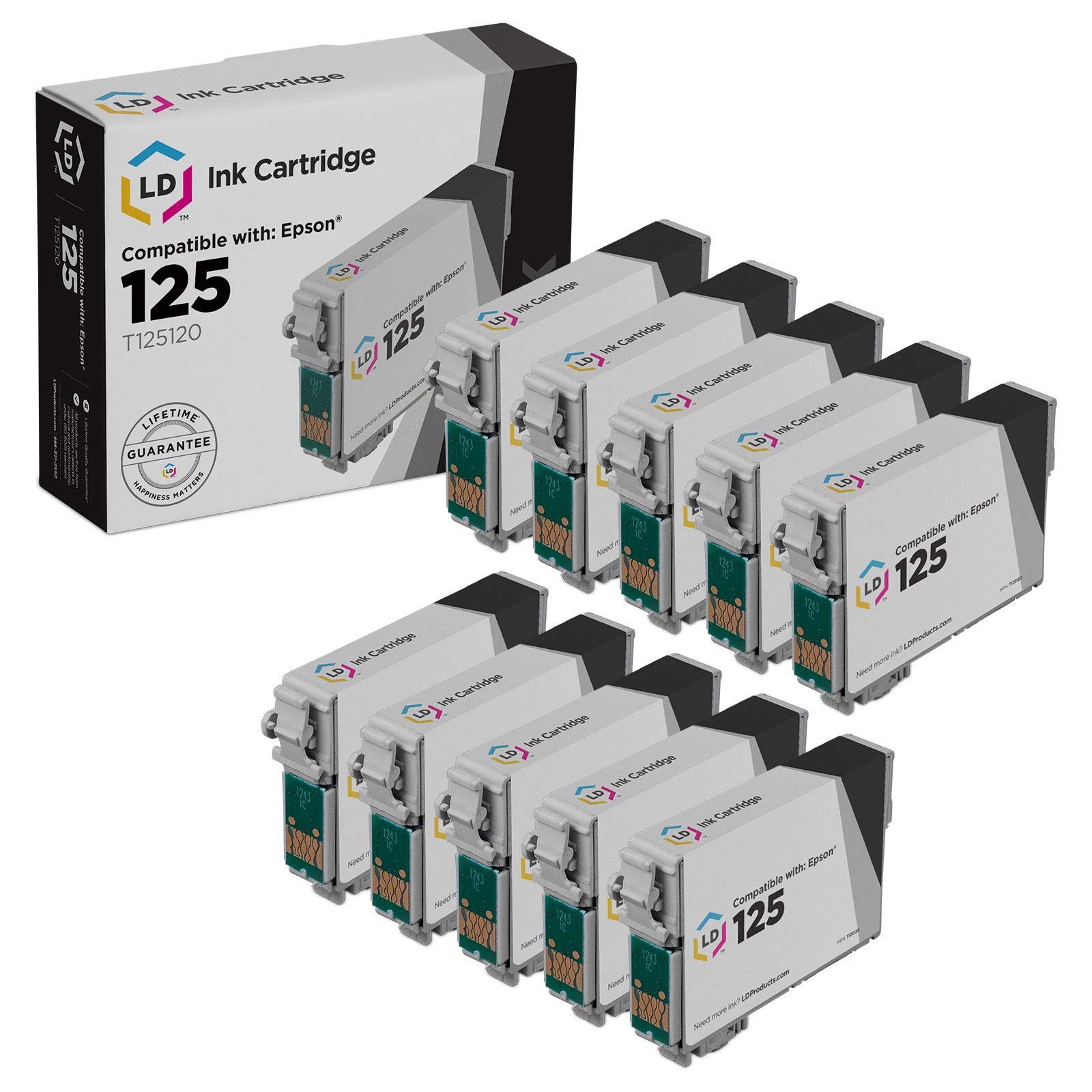 LD Replacement Replacement T125120 for Epson T125 125 Set of 10 Black Inkjet