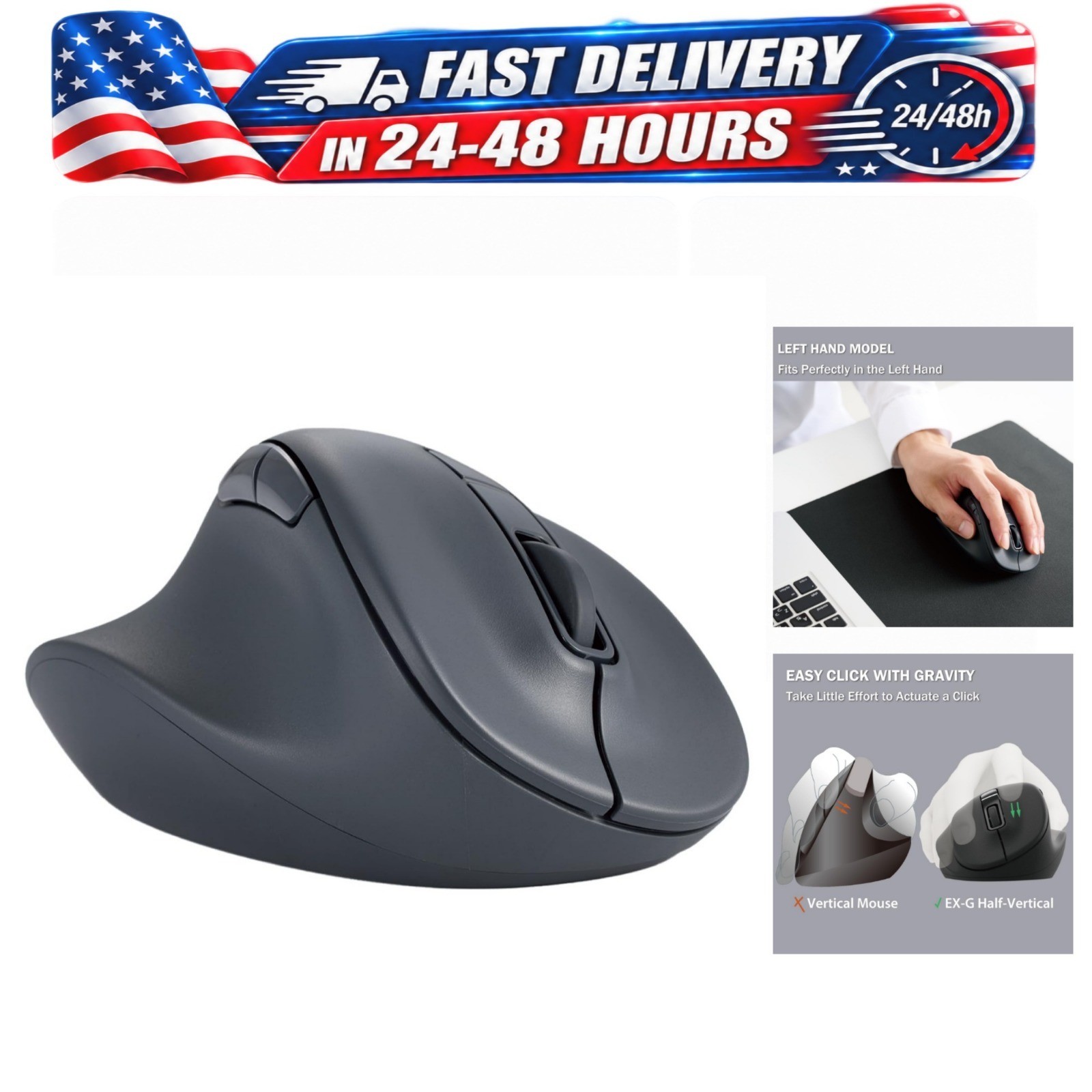 ELECOM Left Hand Ergonomic Wireless Mouse Bluetooth Silent 2000DPI 5 Buttons