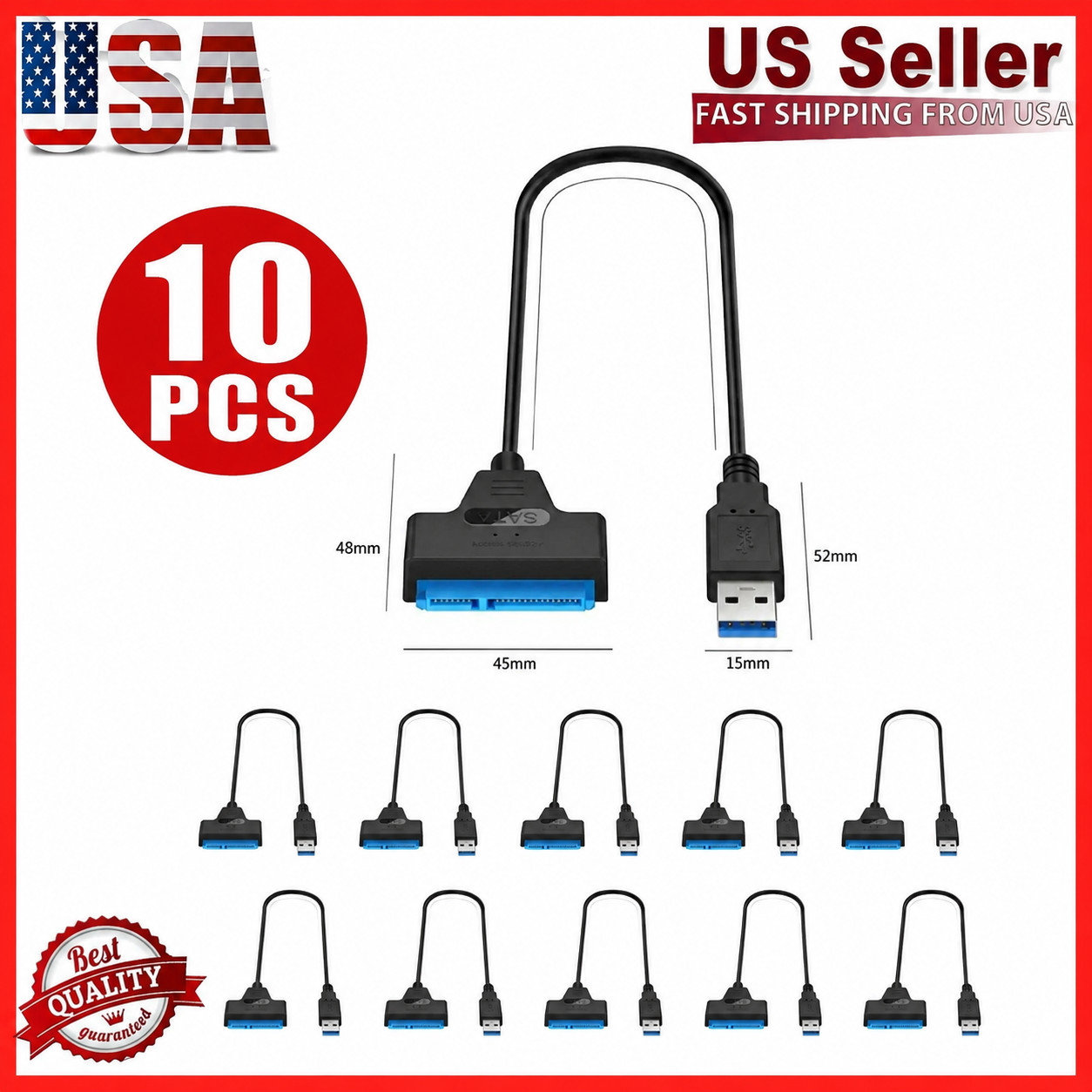 10X USB 3.0 To 2.5" SATA III Hard Drive Adapter Cable-SATA To USB3.0 Converter