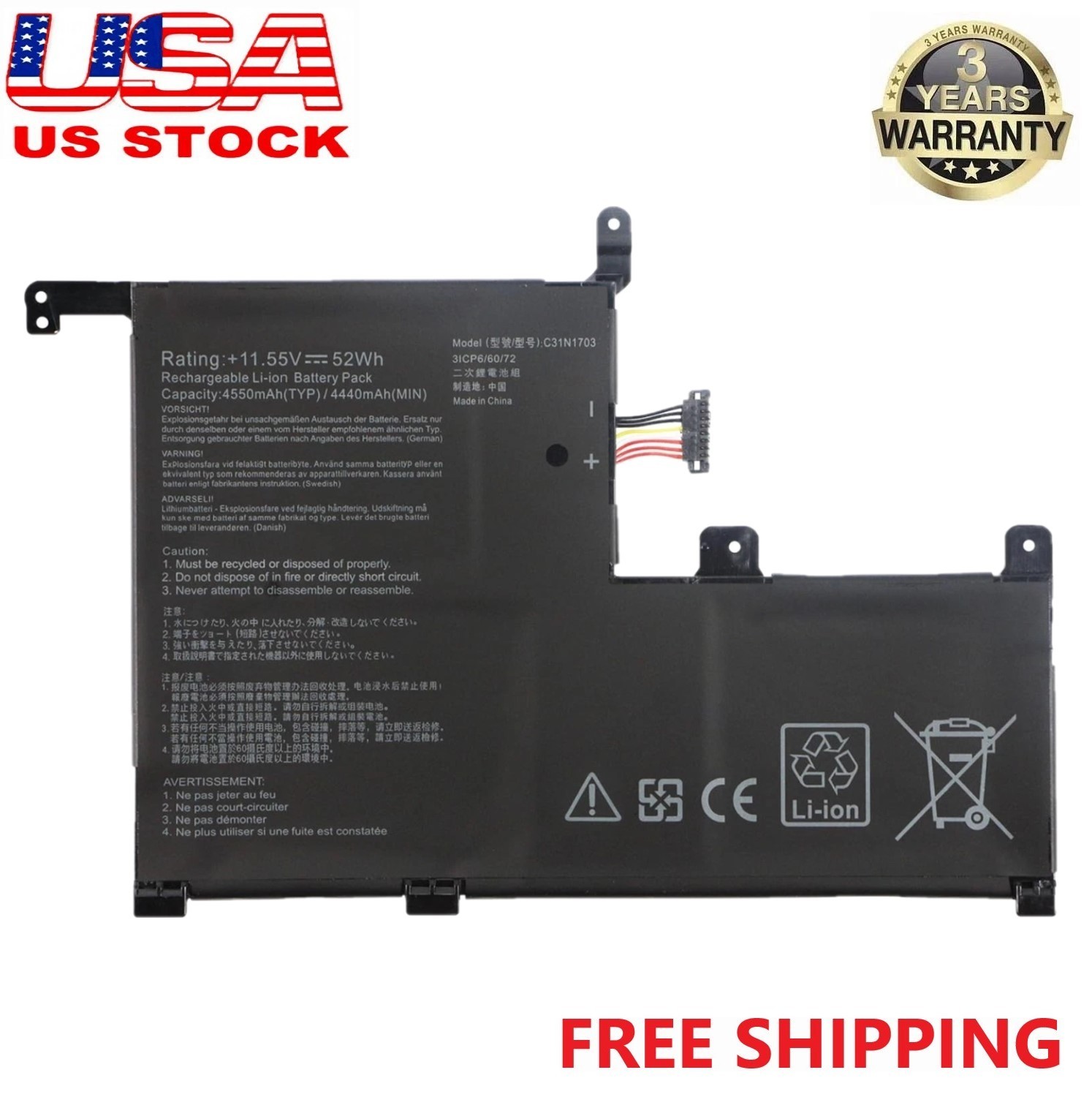 ✅New C31N1703 Battery For Asus Zenbook Flip UX561U UX561UA UX561UN Q525U 52WH US