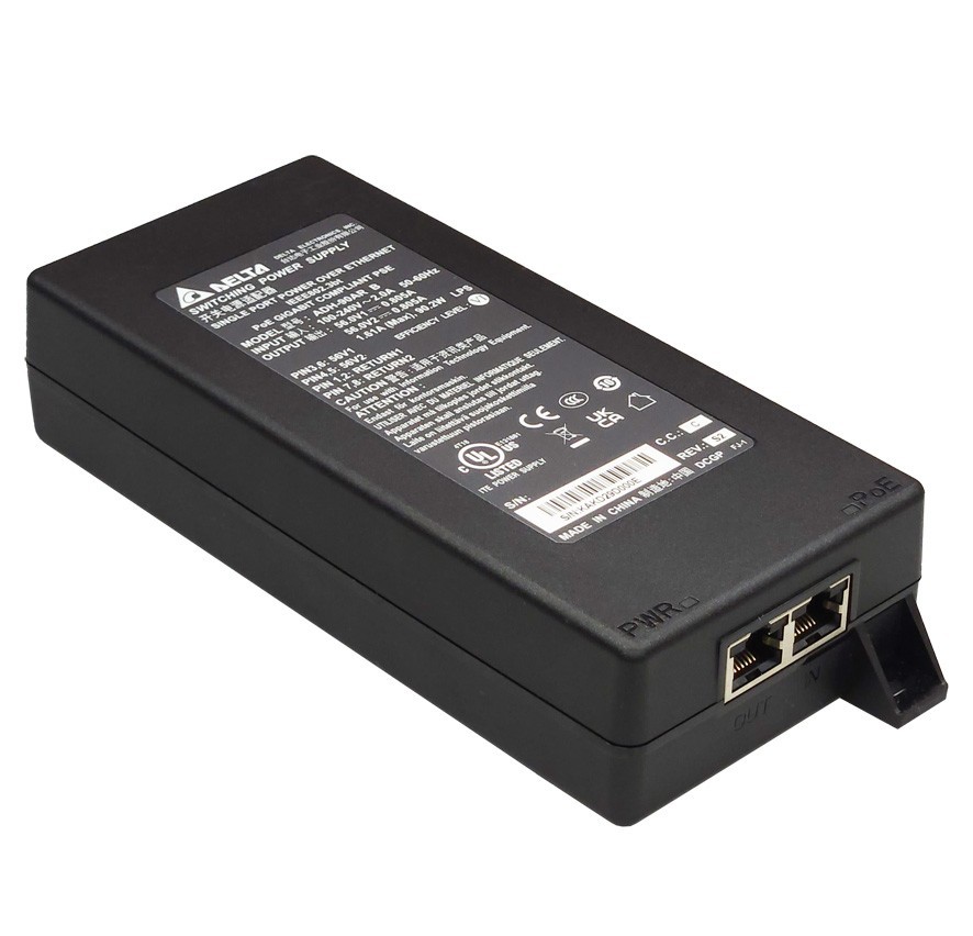 Delta ADH-90AR 90W 802.3bt 5Gbps PoE++ Hi-PoE Single Port PoE Injector