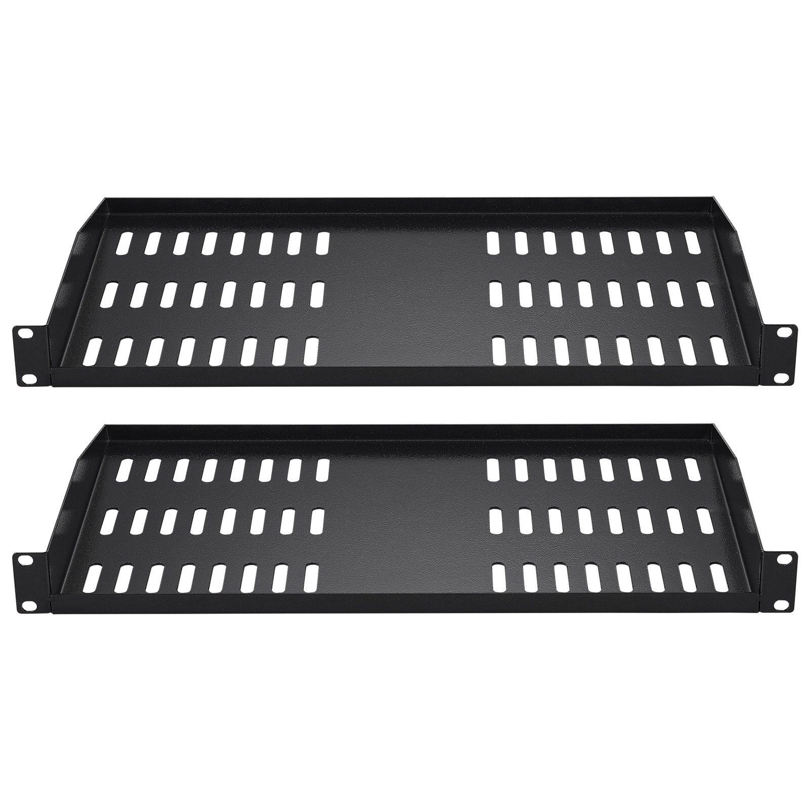 2PCS 1U Perforated Rack Shelf 10in Depth 50lb Load Steel Build