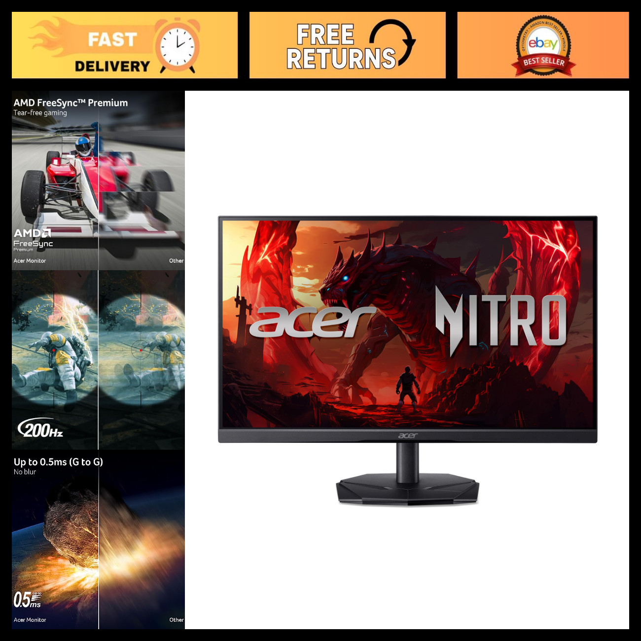 24.5" FHD Gaming Monitor 1920x1080 200Hz, Fast Response, Ideal for Gamers