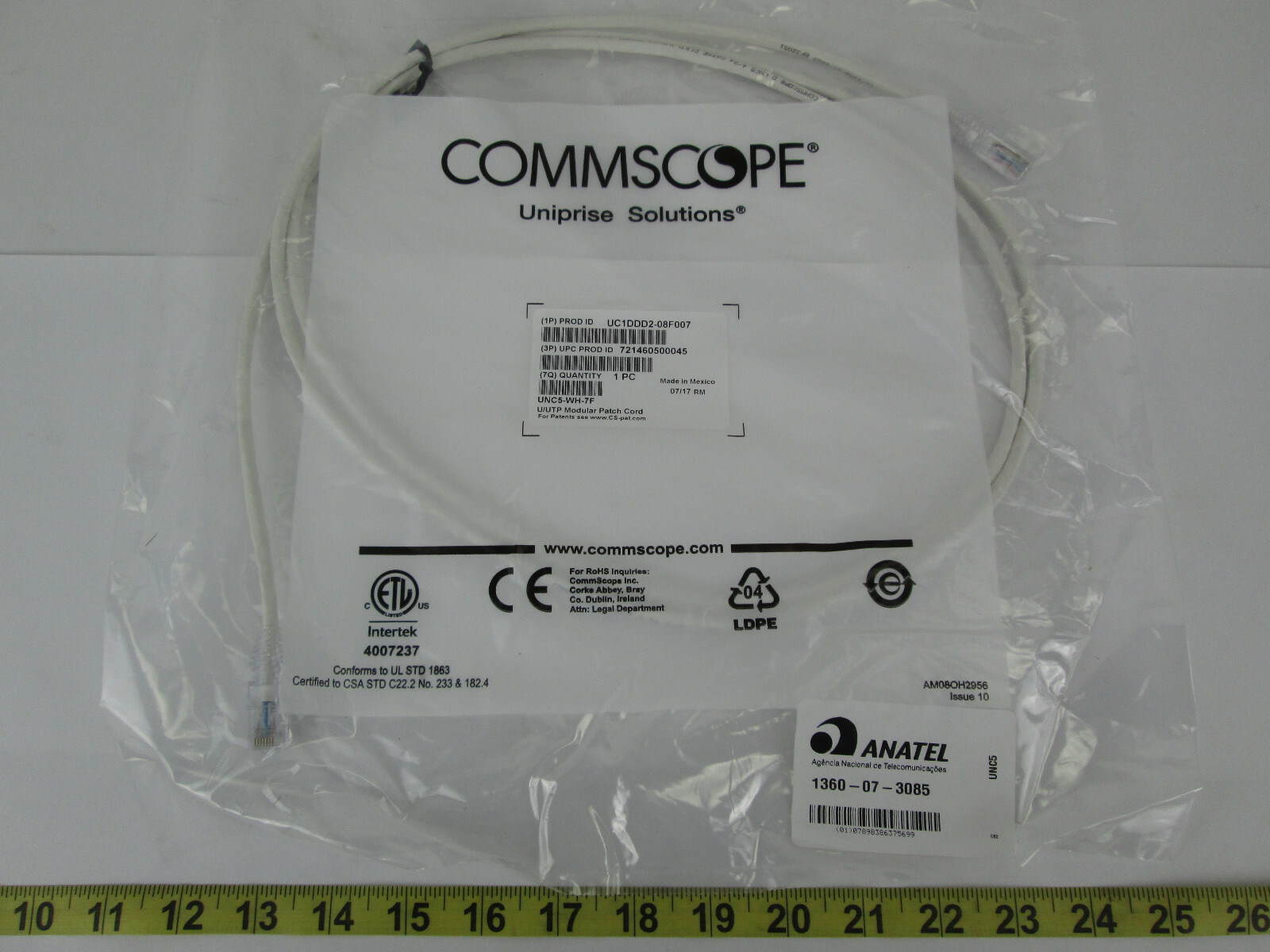New NOS Commscope U/UTP Modular Patch Cord Ethernet Cable UNC5-WH-7F SKU X