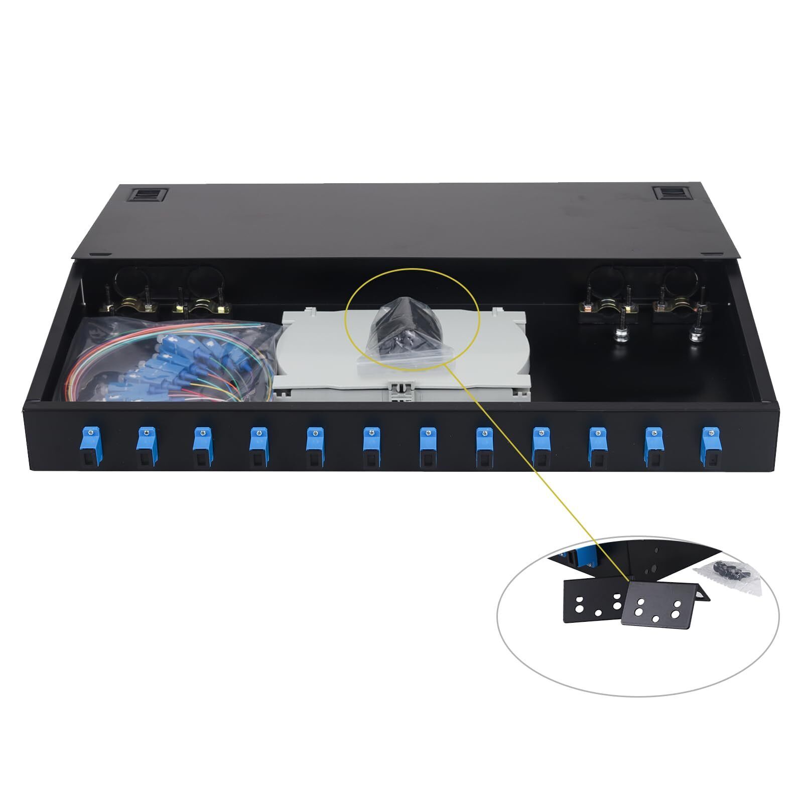 -12 Singlemode 12 Port SC-UPC Fiber Optic Rack Mount Enclosure Box & Splice T...