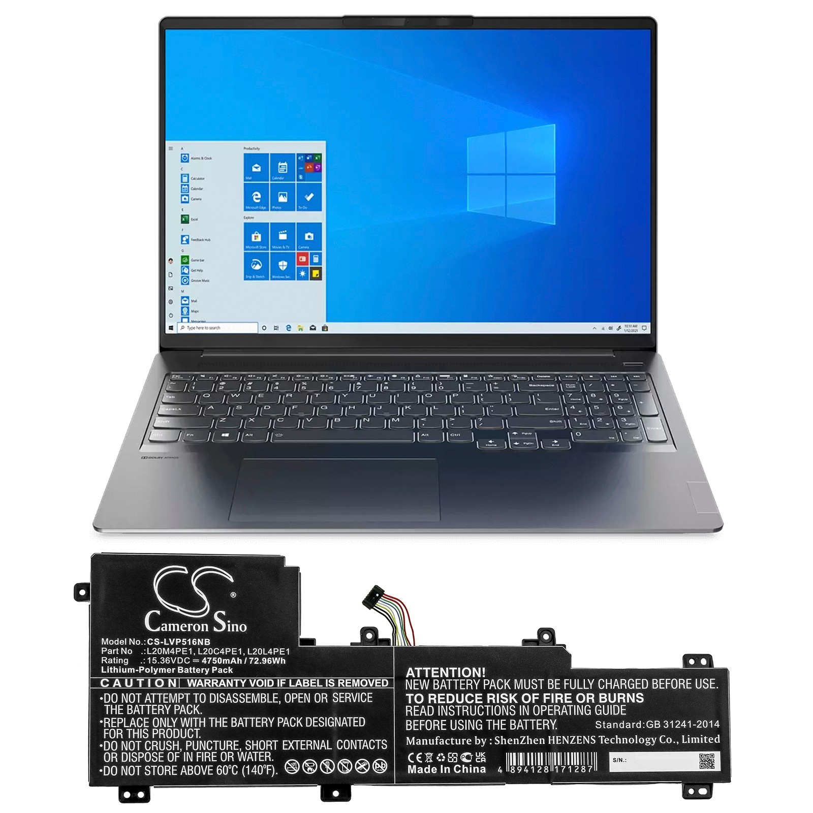 BATTERIE 4750mAh Compatible Lenovo IdeaPad 5 Pro L20C4PE1 L20L4PE1 L20M4PE1
