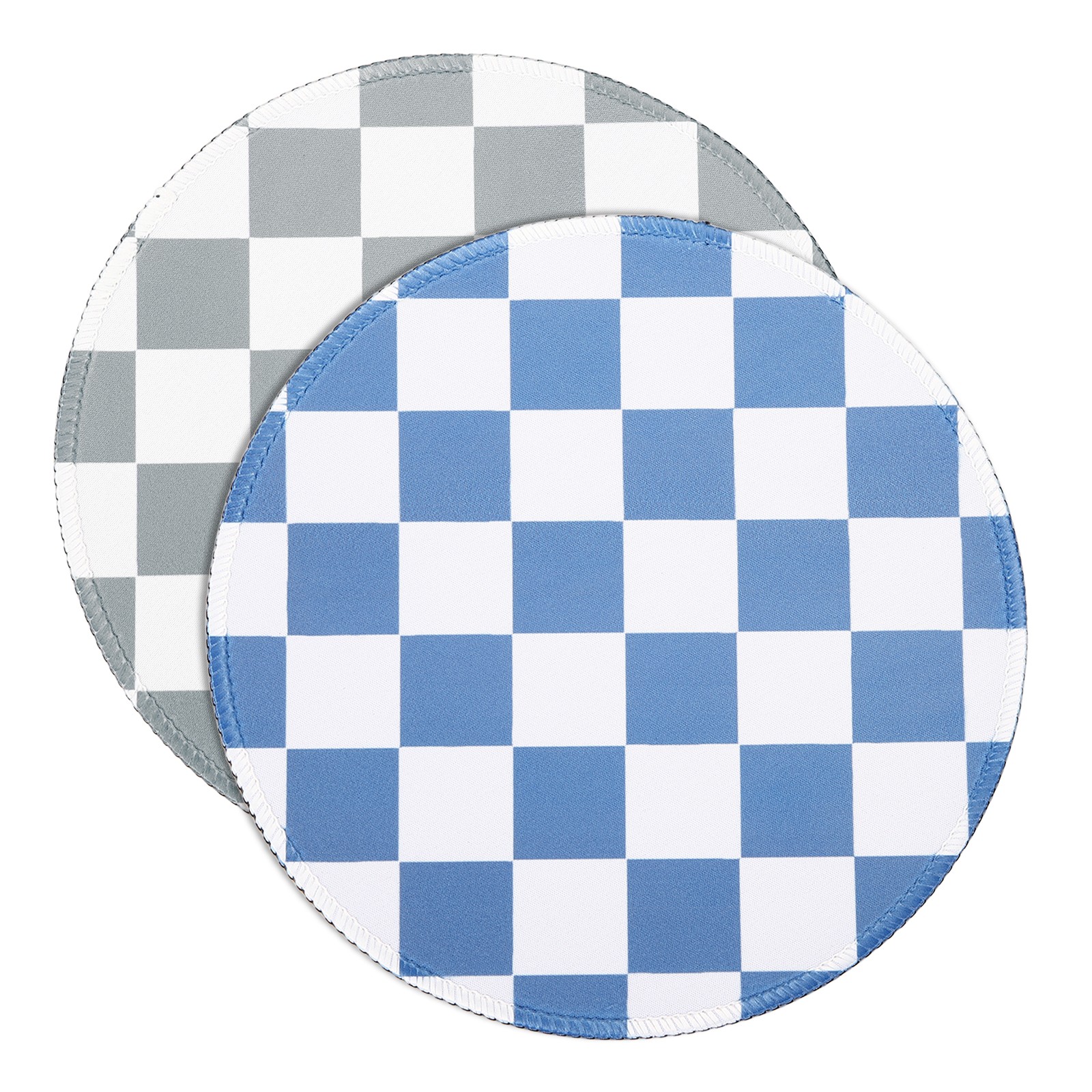2Pcs Checkered Mouse Pad Plaid Grid 8.7" Dia, Gray/White, Gray Blue/White