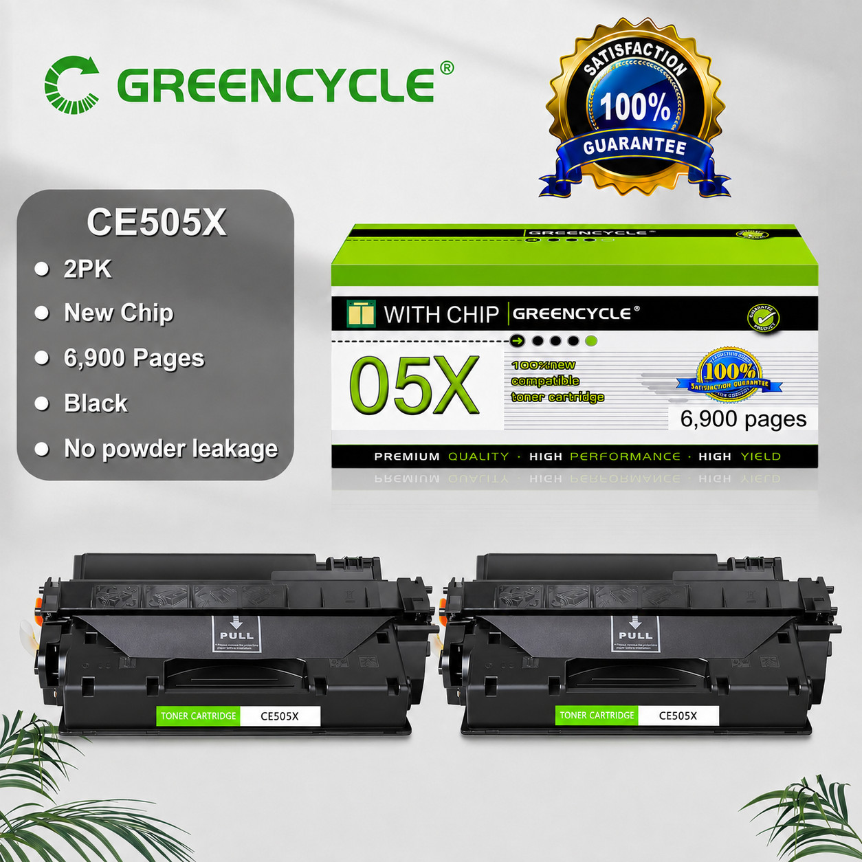 2PC CE505X Toner Cartridge fit HP 05X LaserJet P2055dn P2055x P2055d P2055