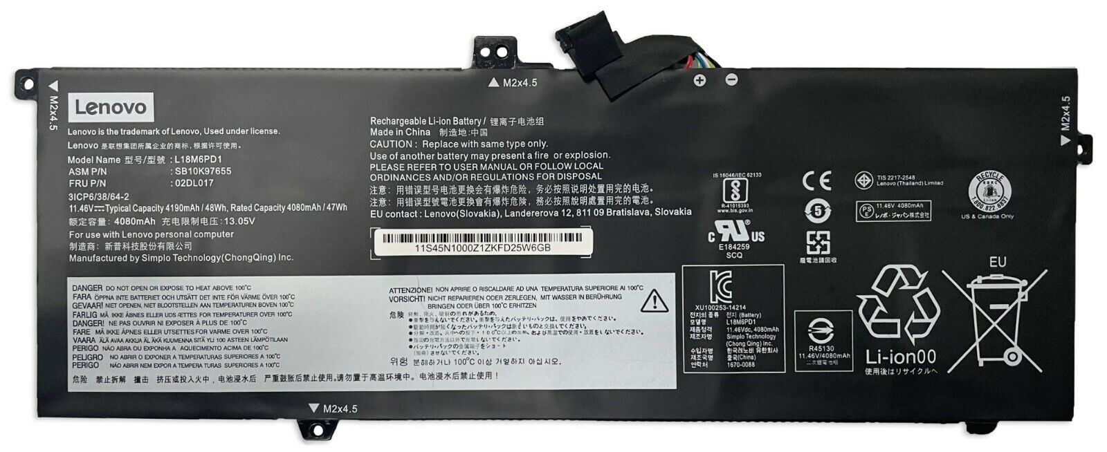 New Genuine L18M6PD1 Battery for Lenovo L18M6PD2 ThinkPad X13 X390 X395 02DL018