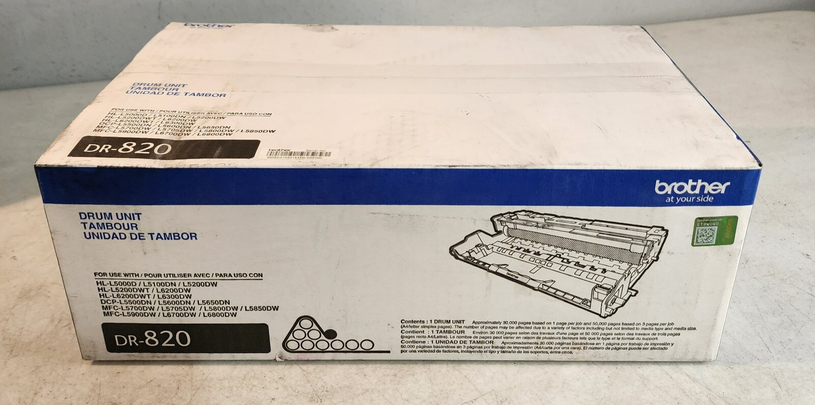Brother DR-820 Drum Unit Black Genuine New OEM Sealed Box