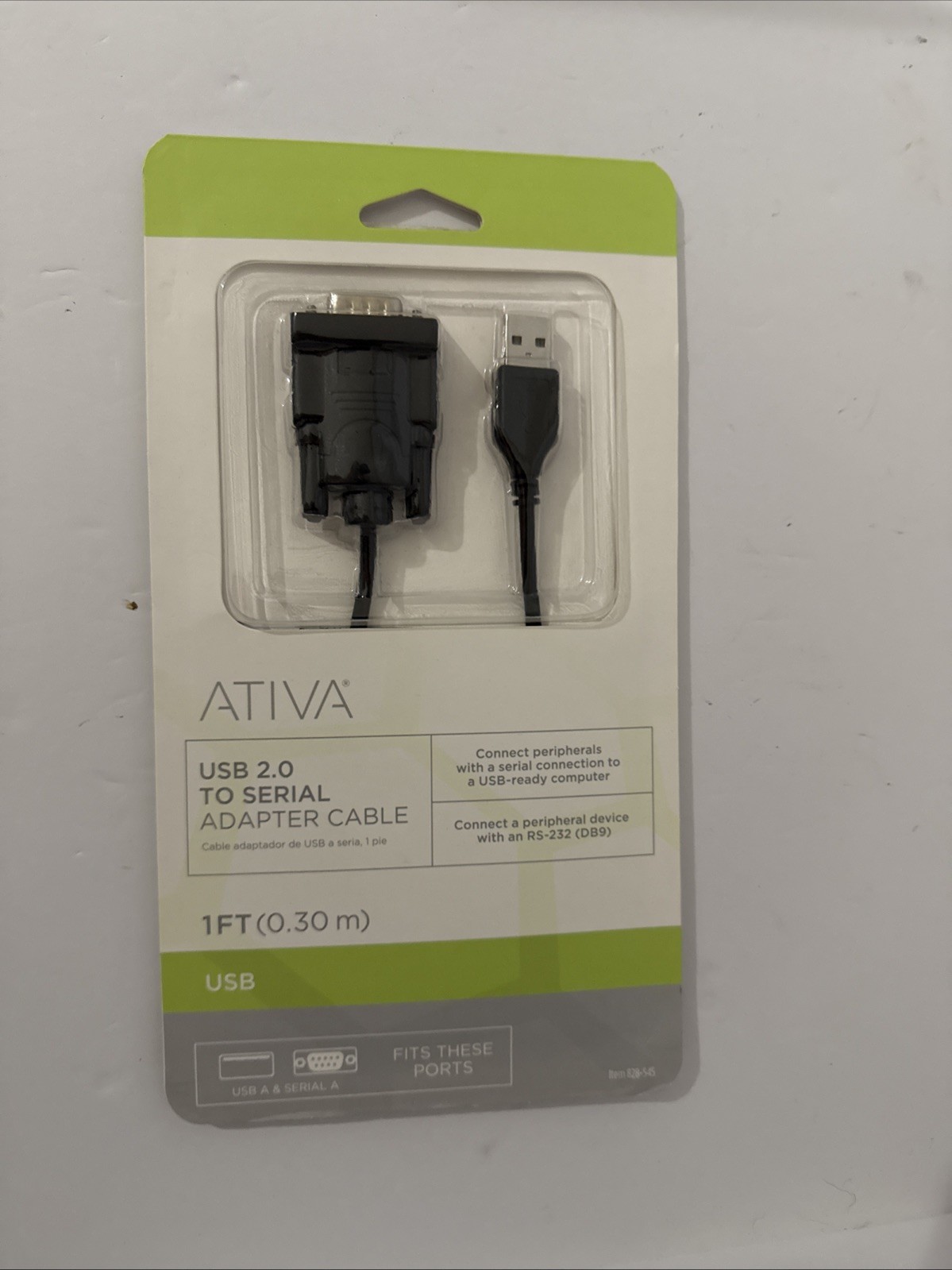 Ativa USB 2.0 to Serial Adapter, 1’, RS-232 DB9, Black